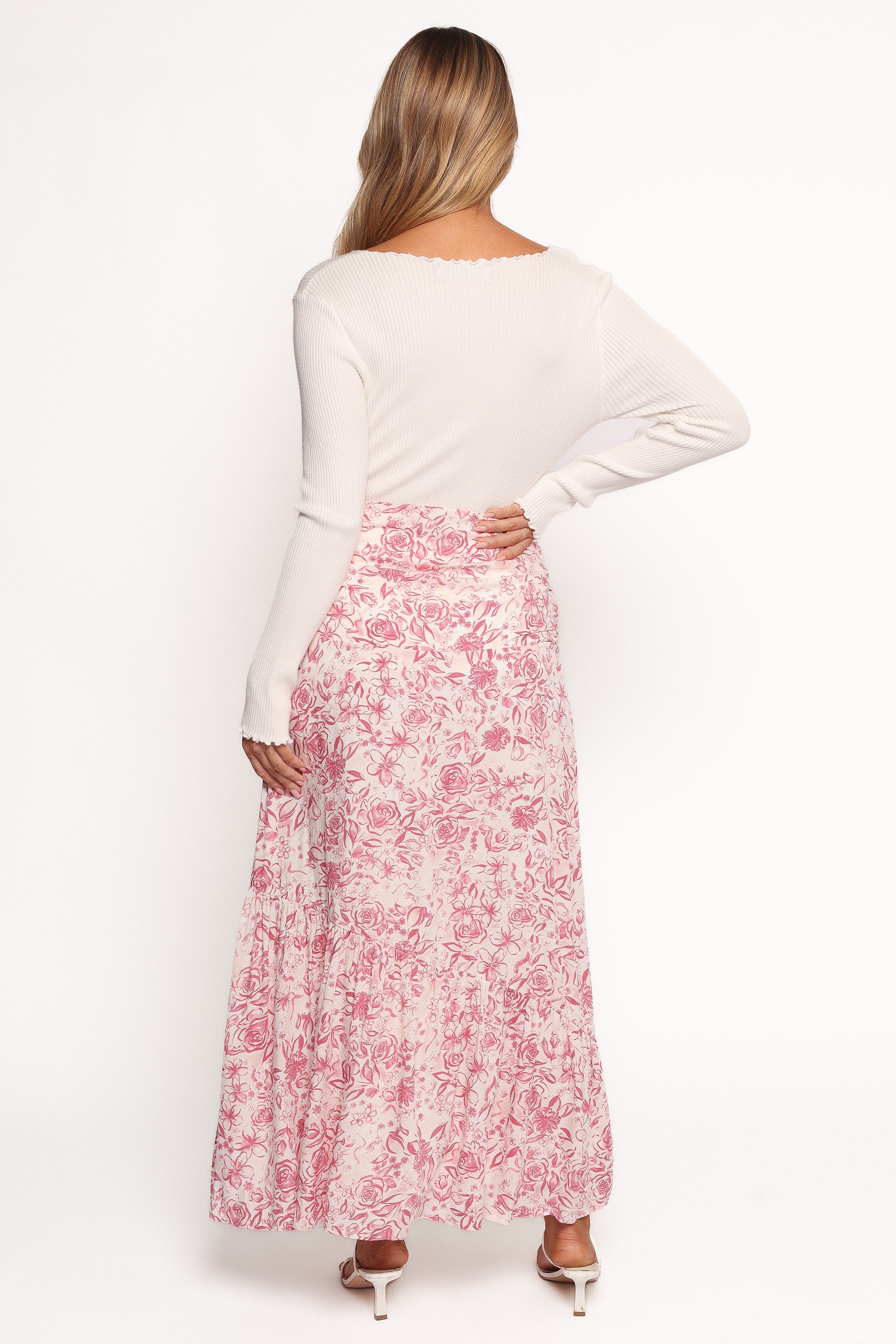 Velda Ruched Maxi Skirt - Pink Floral