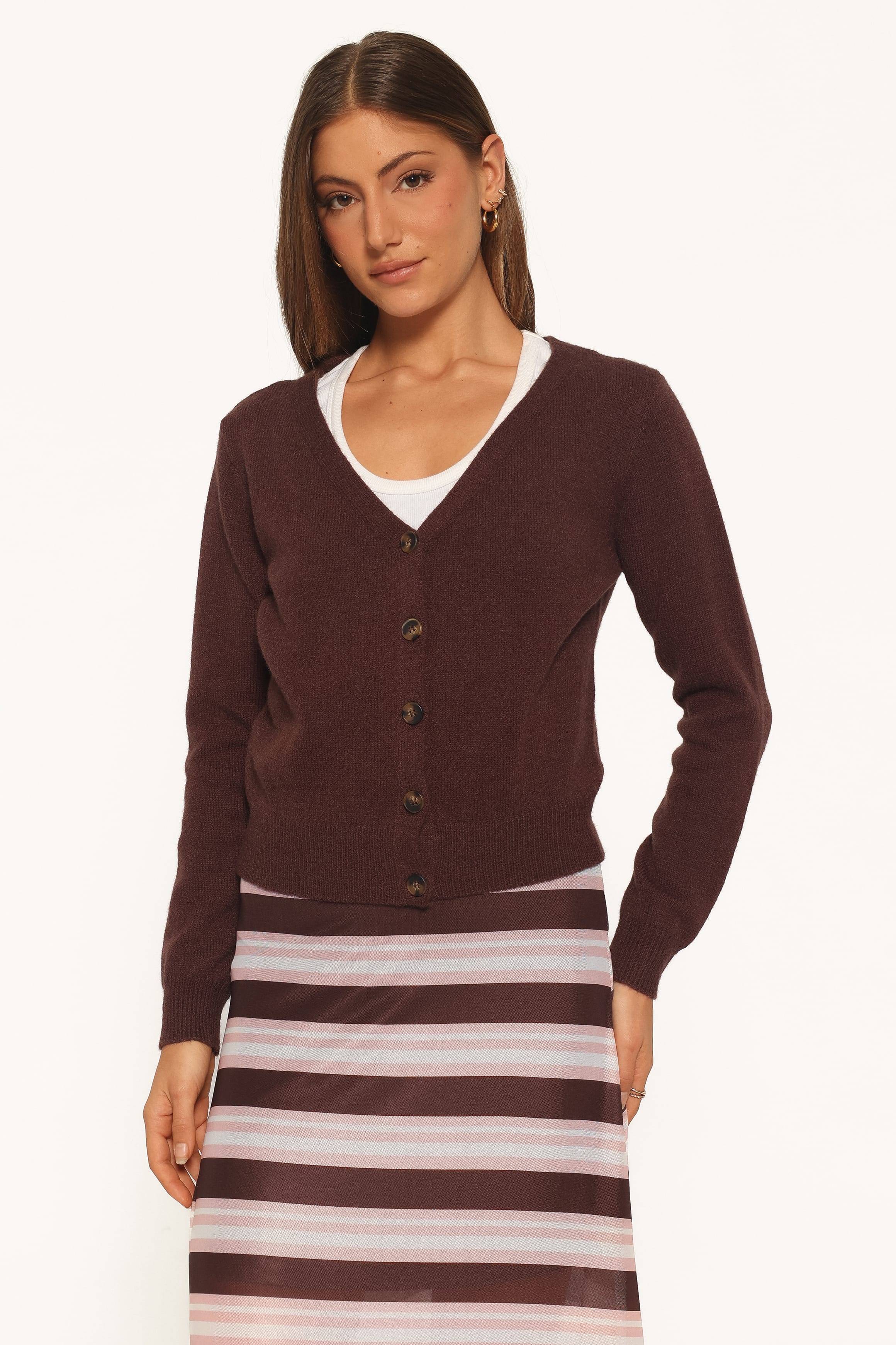 Veniza V Neck Cardigan - Brown