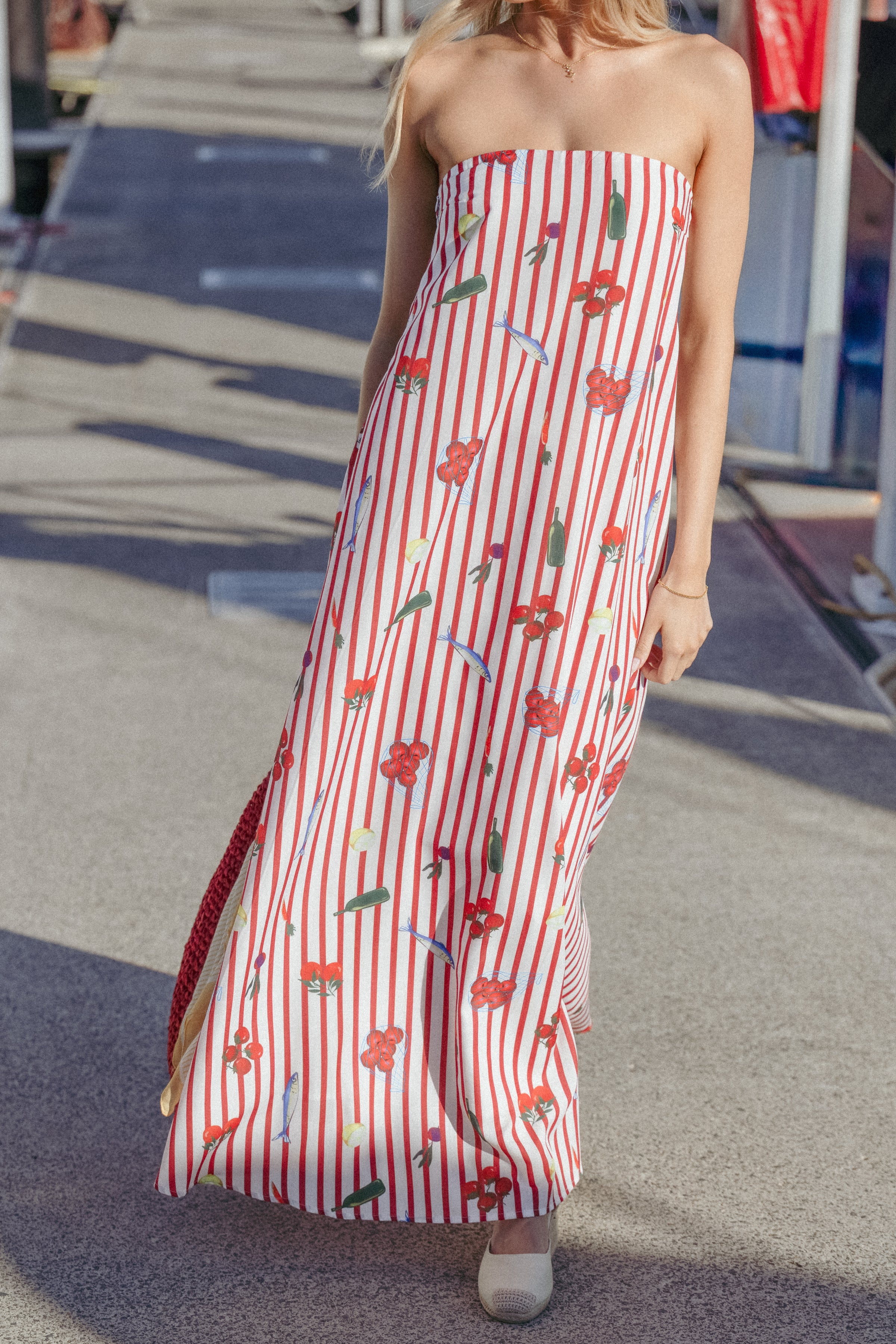 Soph Strapless Maxi Dress - Red Picnic Stripe