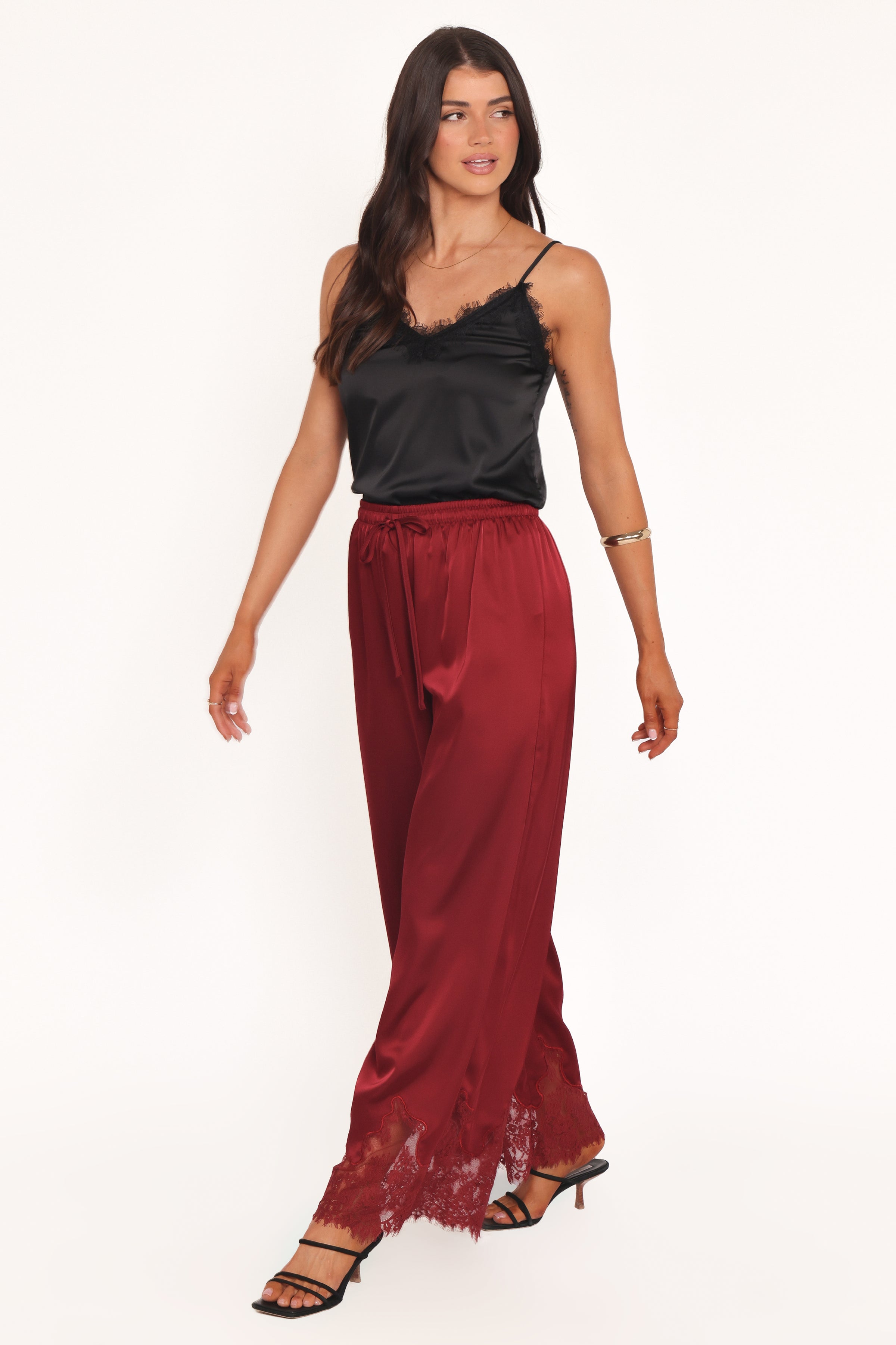 Viola Drawstring Wide Leg Pant - Wine