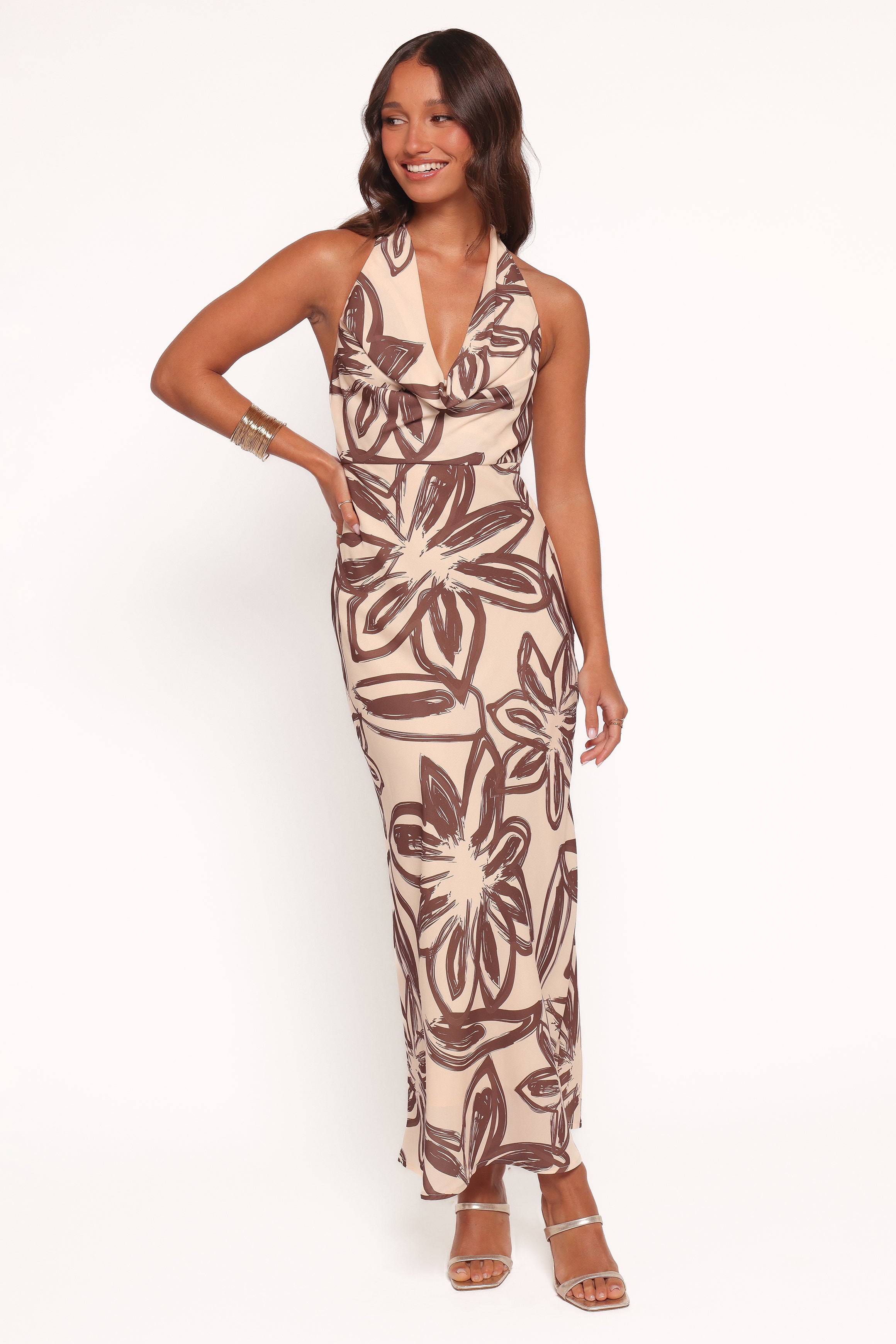 Warner Halter Dress - Cream/Brown