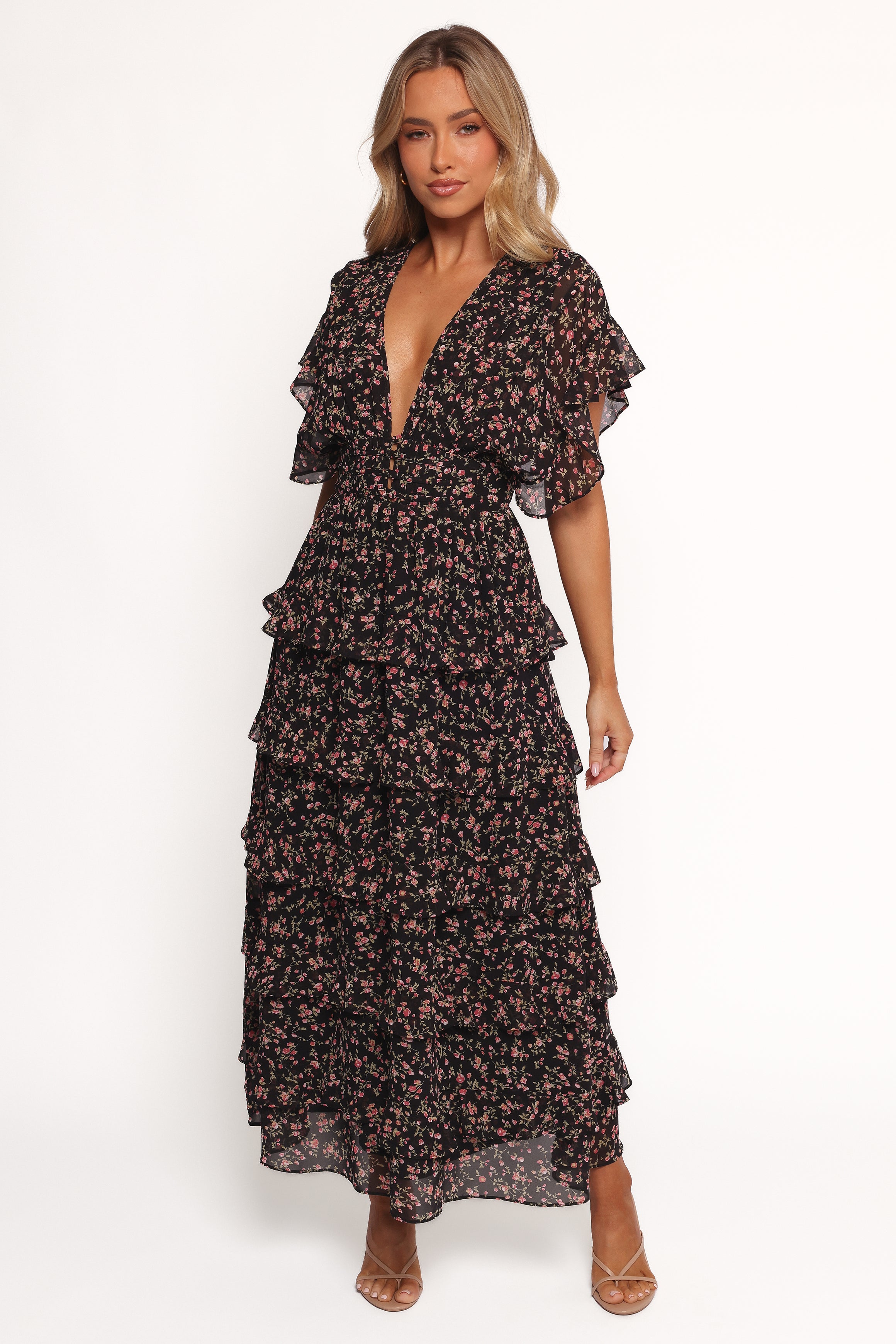 Wendi Ruffle Dress - Black Floral