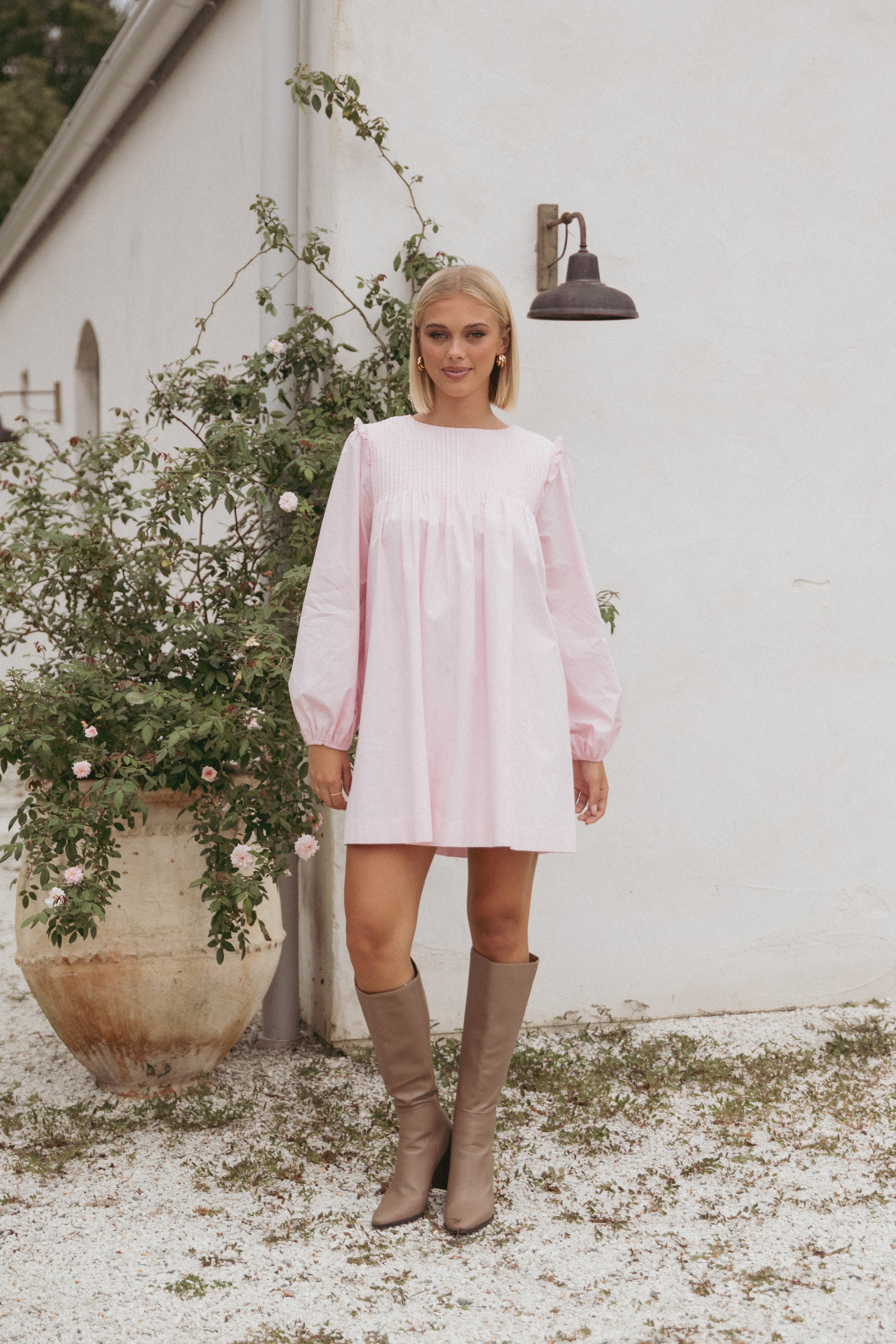 Wyatt Long Sleeve Mini Dress - Pink