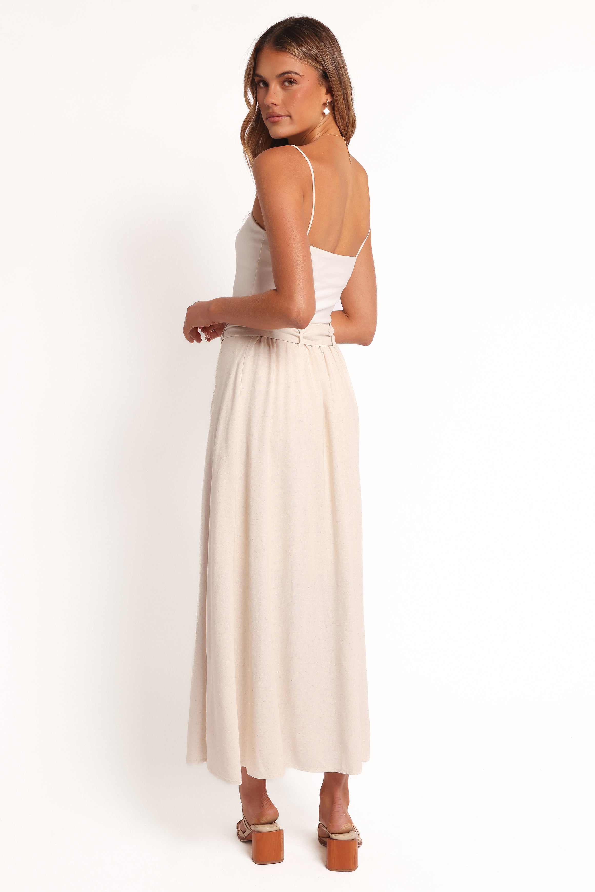 Xander Tie Waist Midi Skirt - Oatmeal