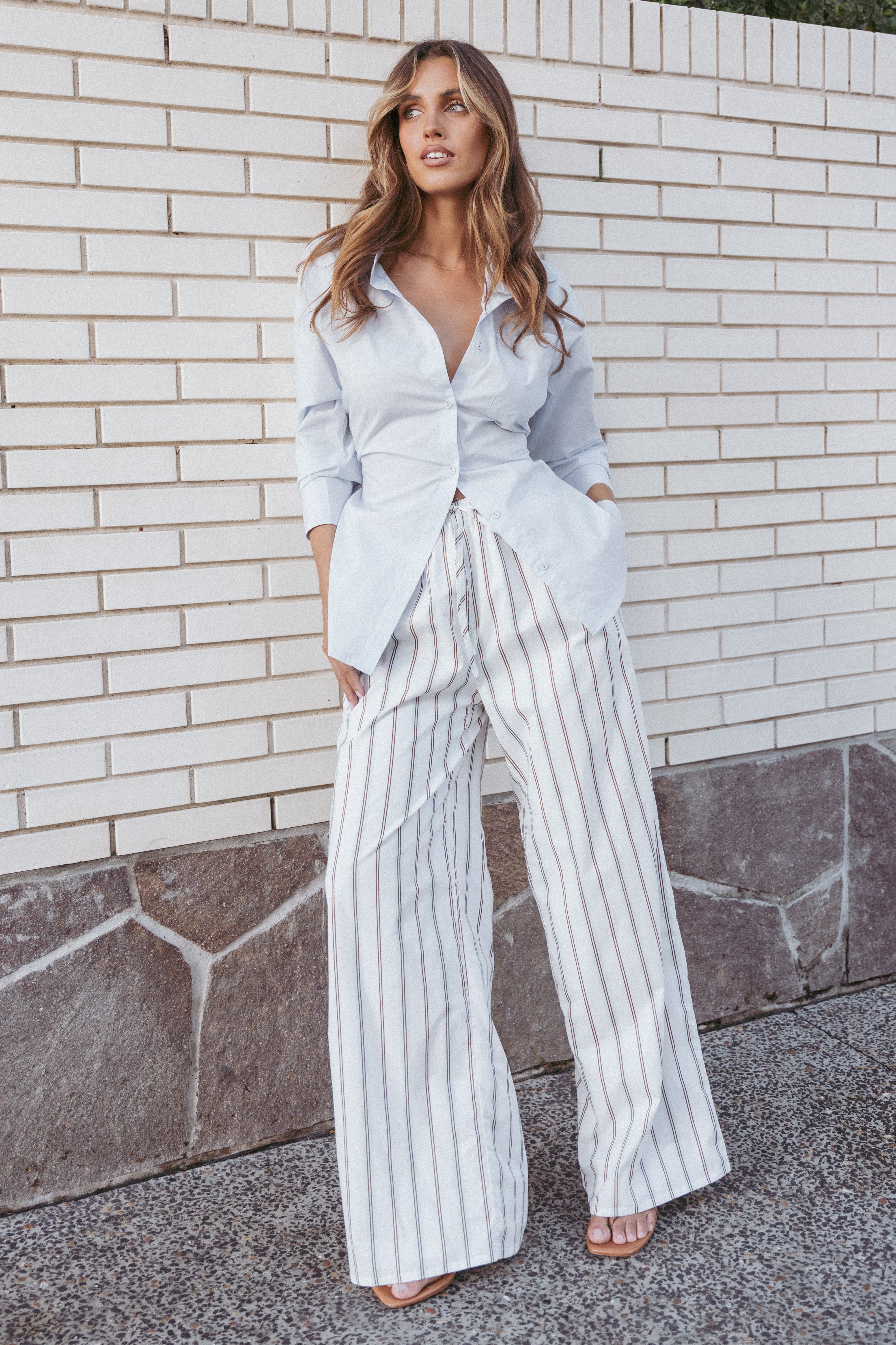 Ember Cotton Pants - Blue Brown Stripe