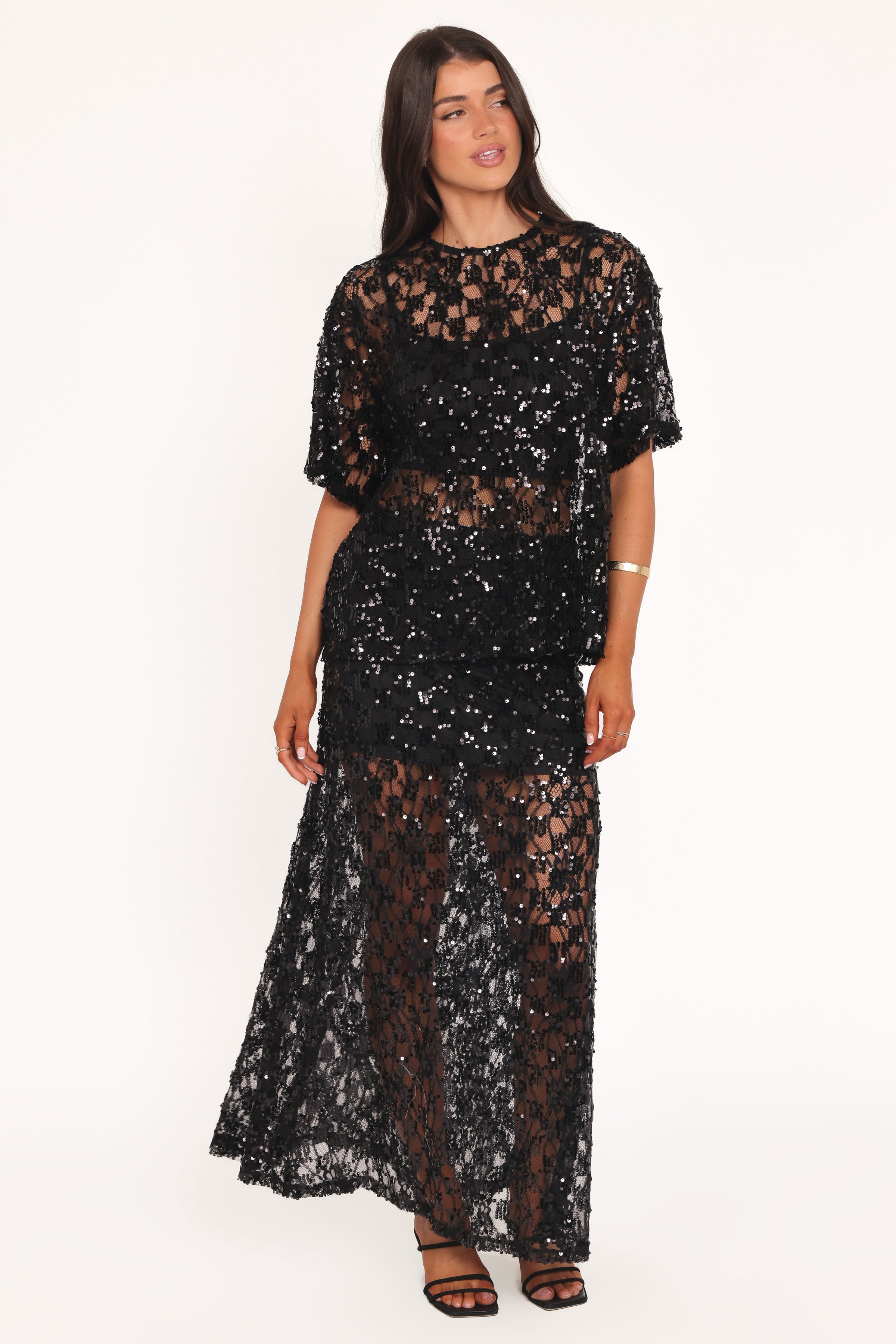 Yonder Sheer Lace Tee Top - Black