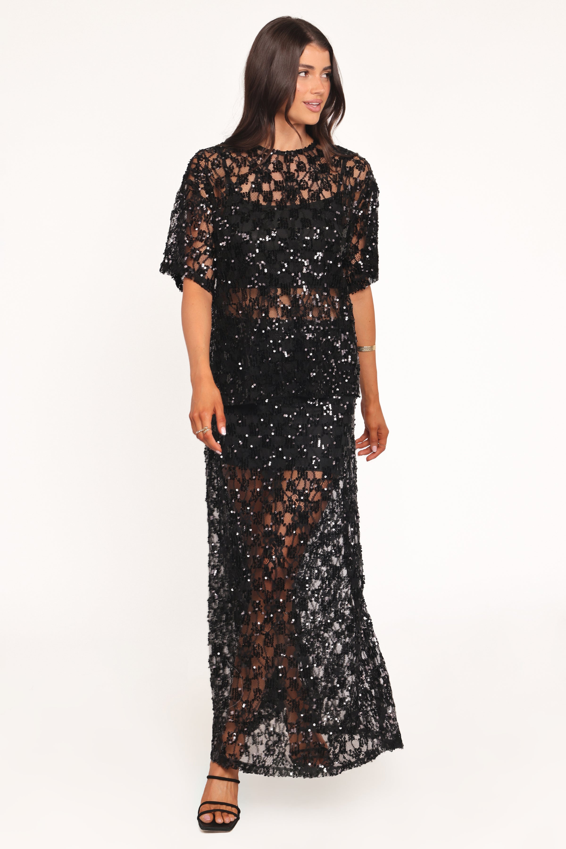 Yonder Sheer Panel Lace Maxi Skirt - Black