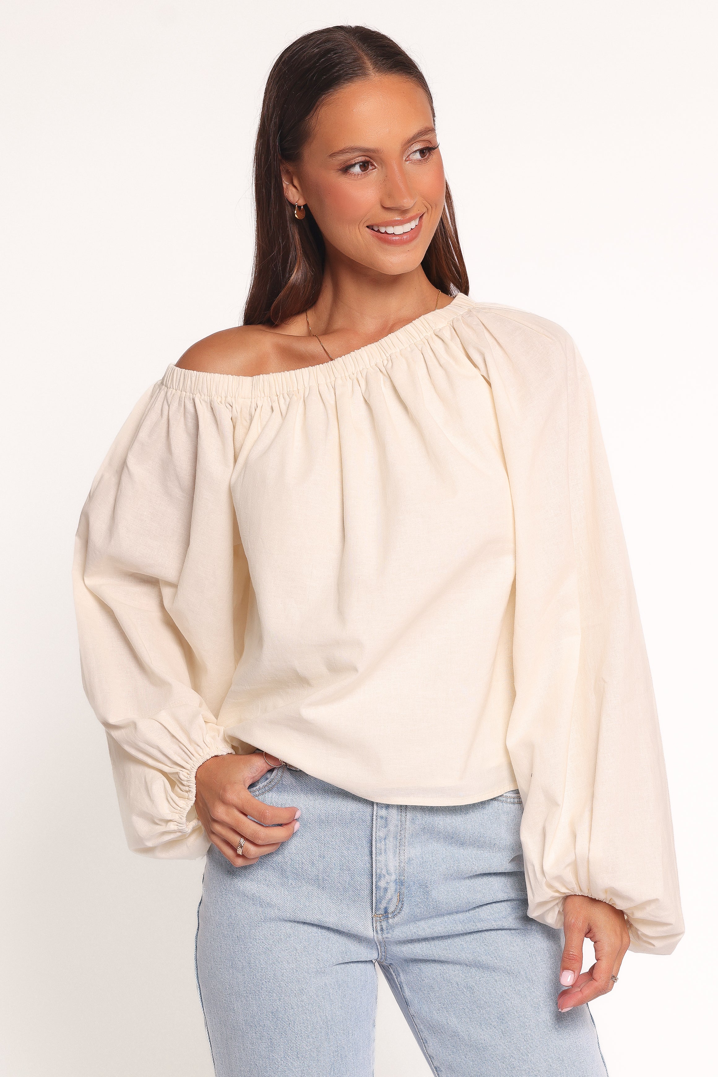 Zion Off Shoulder Long Sleeve Top - Ivory