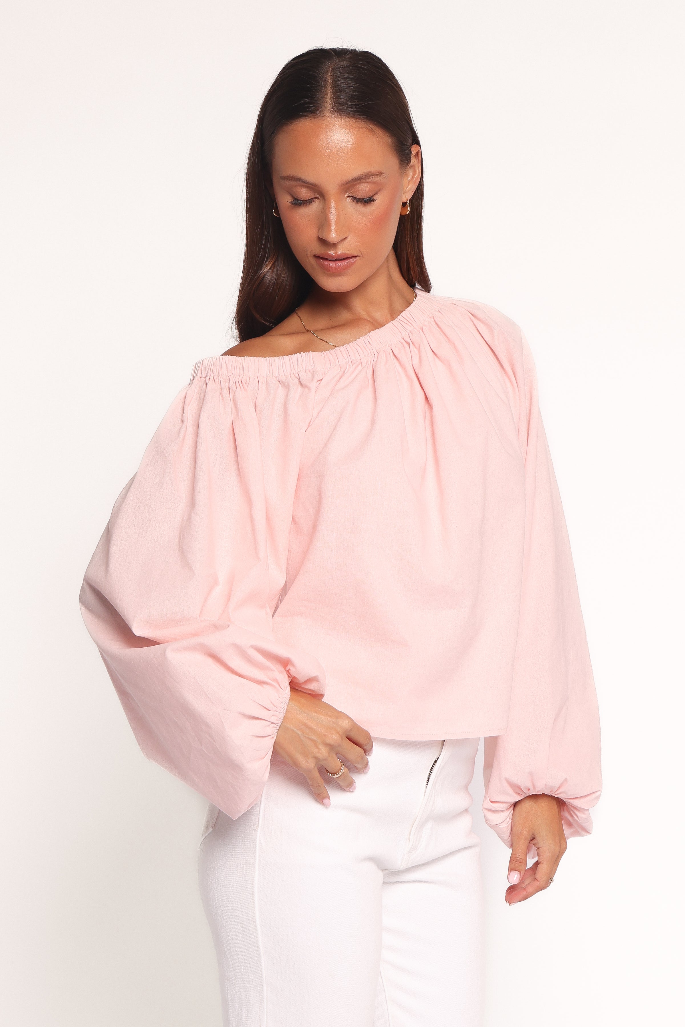 Zion Off Shoulder Long Sleeve Top - Pale Pink