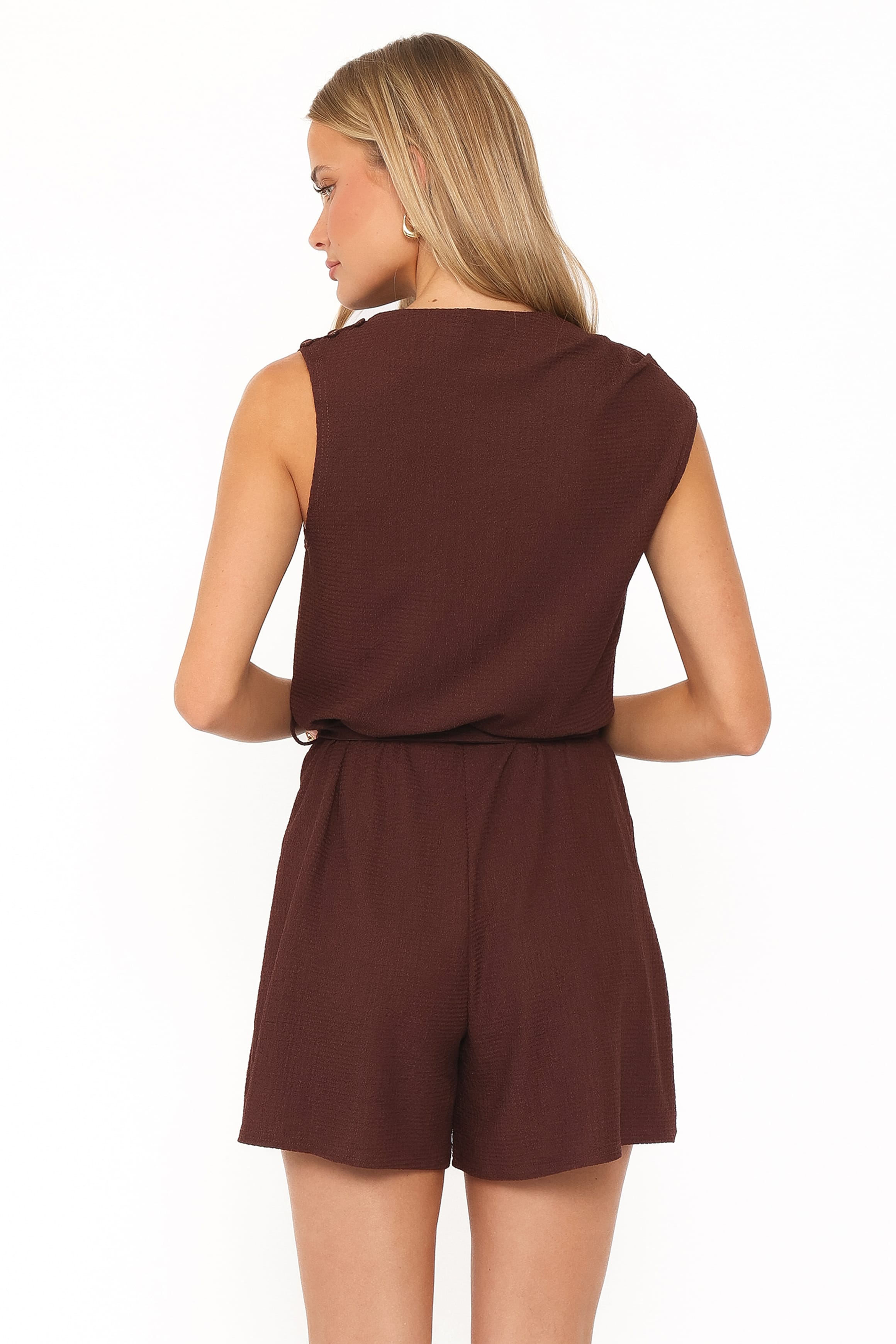 PLAYSUITS Zaia Belted Knit Romper - Chocolate Brown