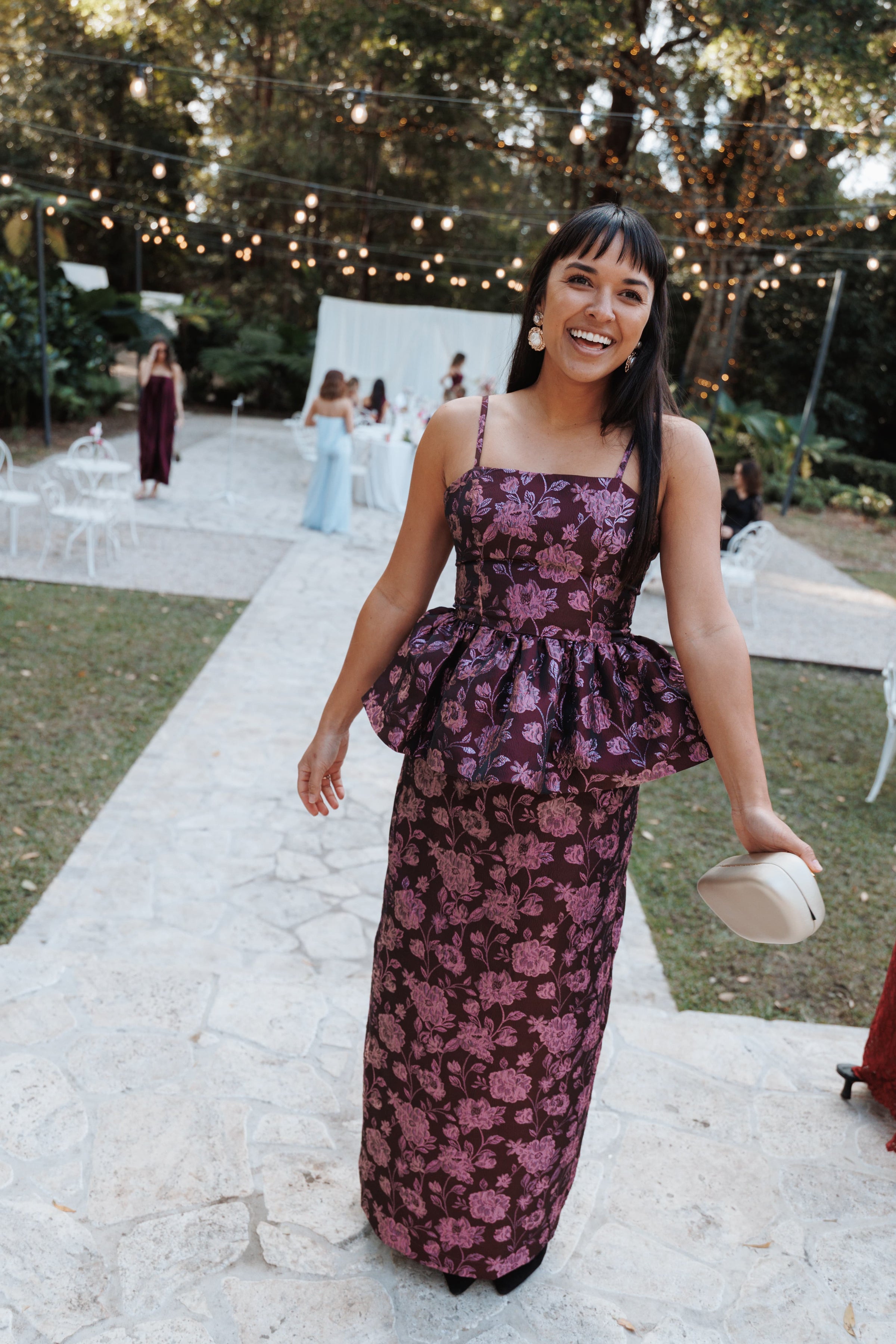 BOTTOMS Allegro Column Skirt - Plum Brocade