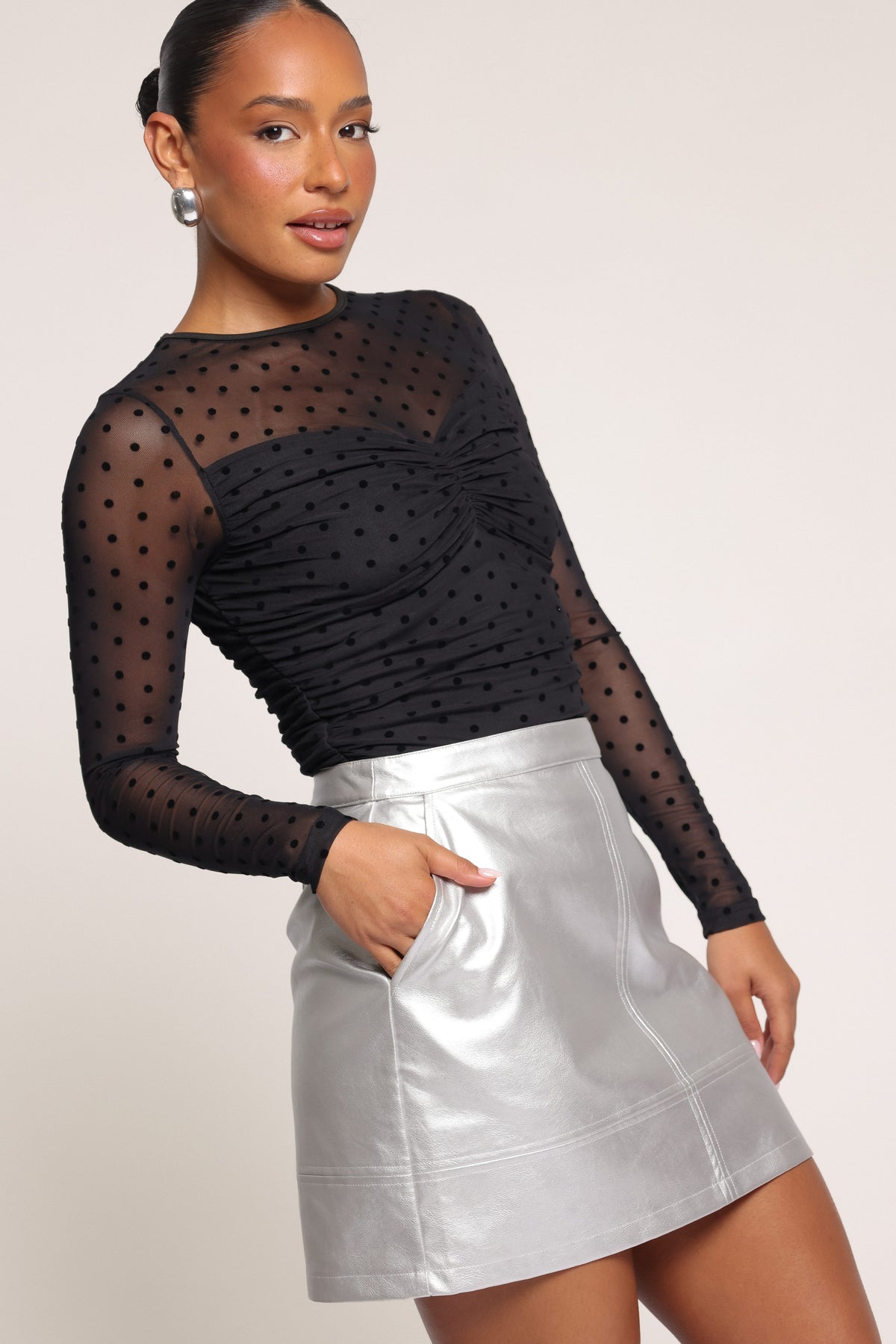 BOTTOMS Carly Faux Leather Mini Skirt - Silver Metallic