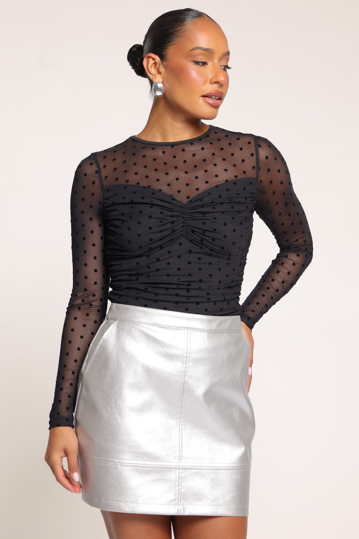 BOTTOMS Carly Faux Leather Mini Skirt - Silver Metallic