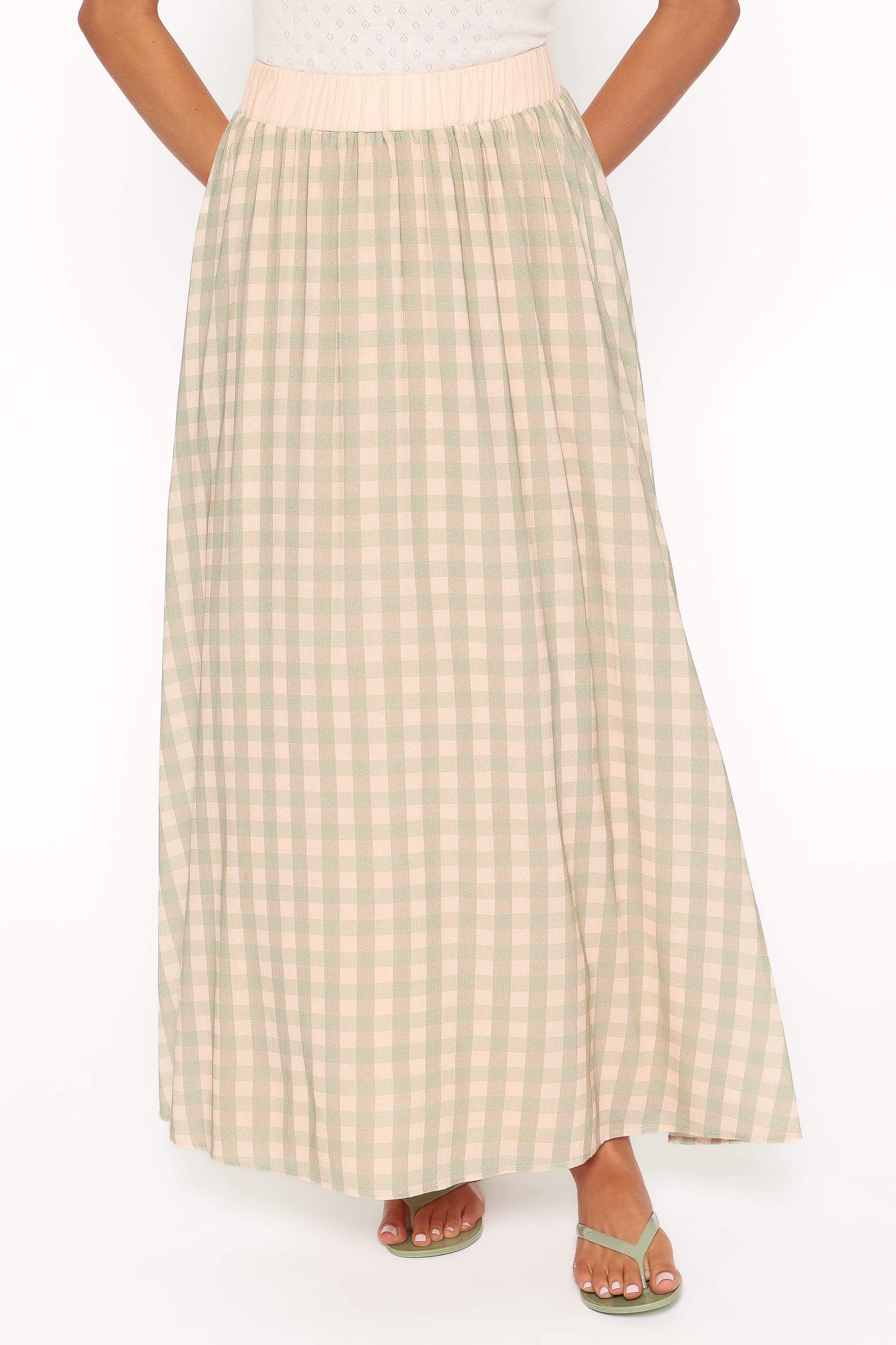 BOTTOMS Daroda Midi Circle Skirt - Green/Pink Gingham