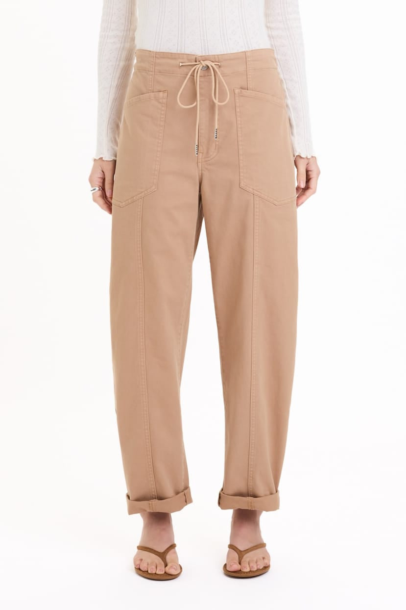 BOTTOMS Daze Villa Drawstring Twill Barrel Pants - Latte