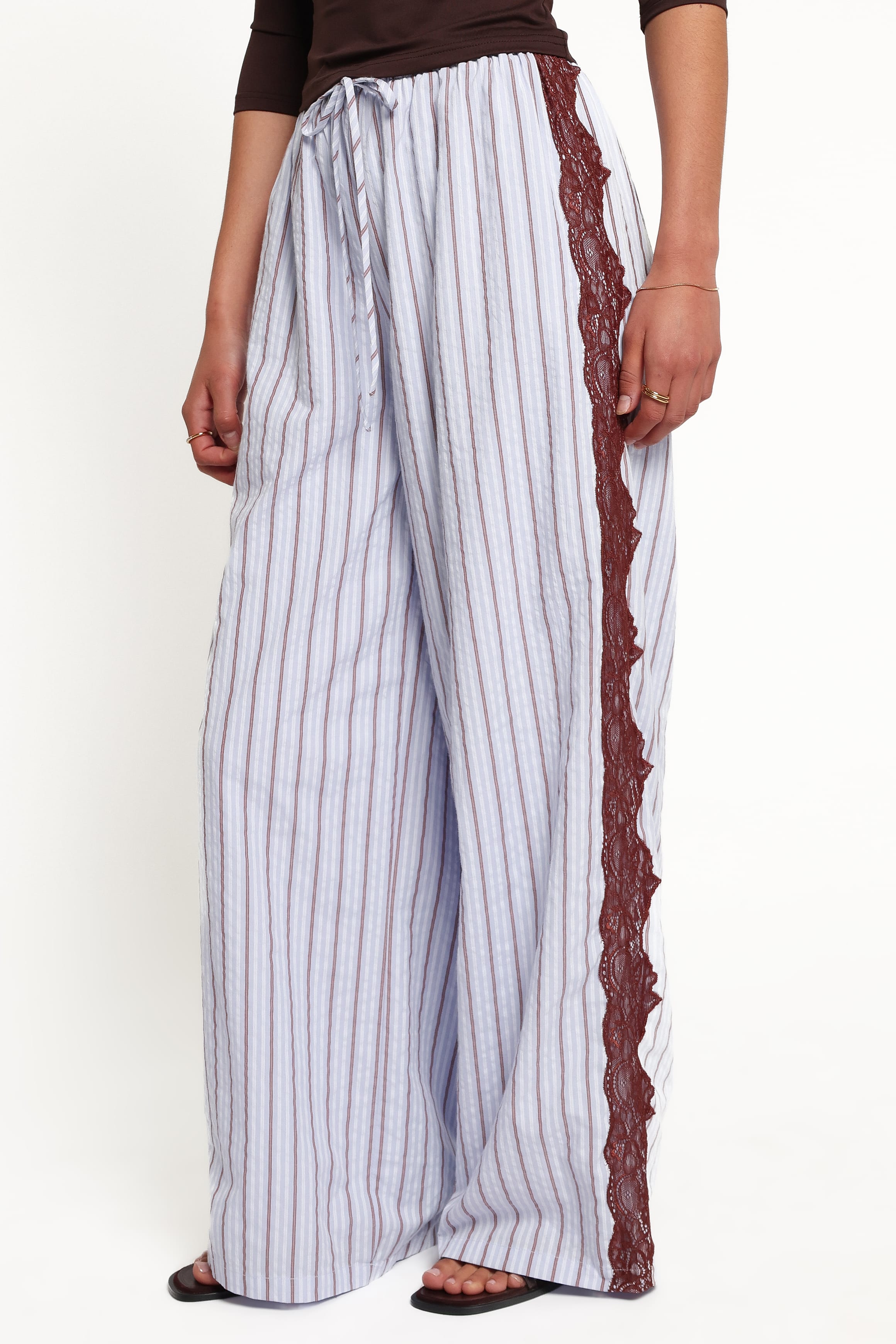 BOTTOMS Ellina Lace Contrast Wide Leg Pant - Blue Stripe