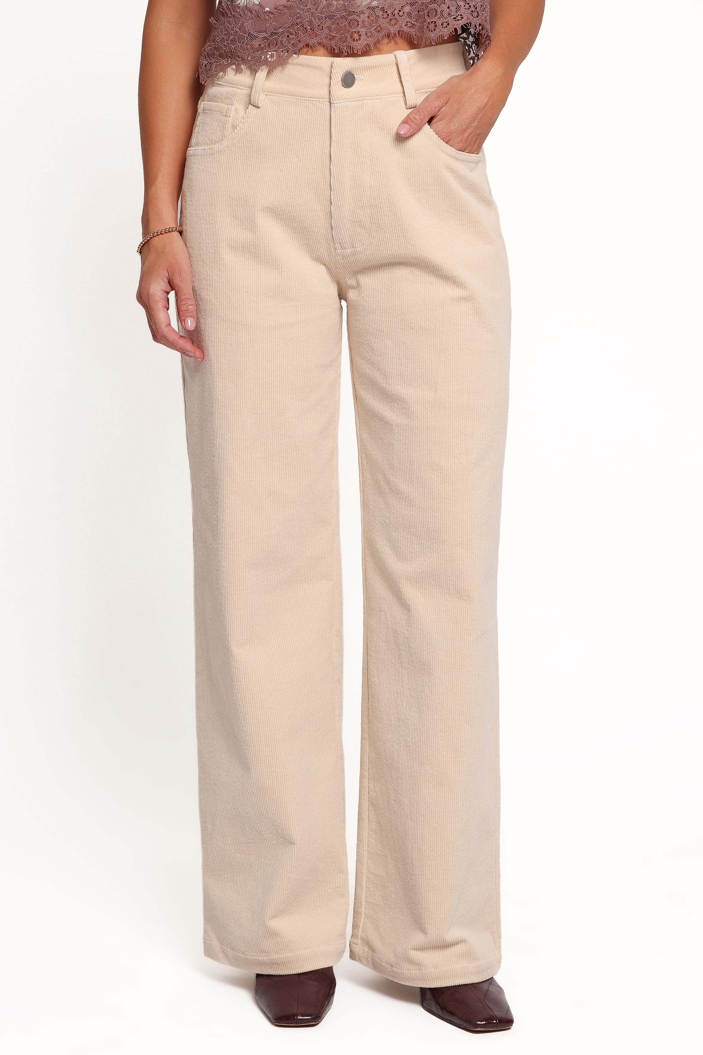 BOTTOMS Kendall Straight Leg Jeans - Cream Corduroy