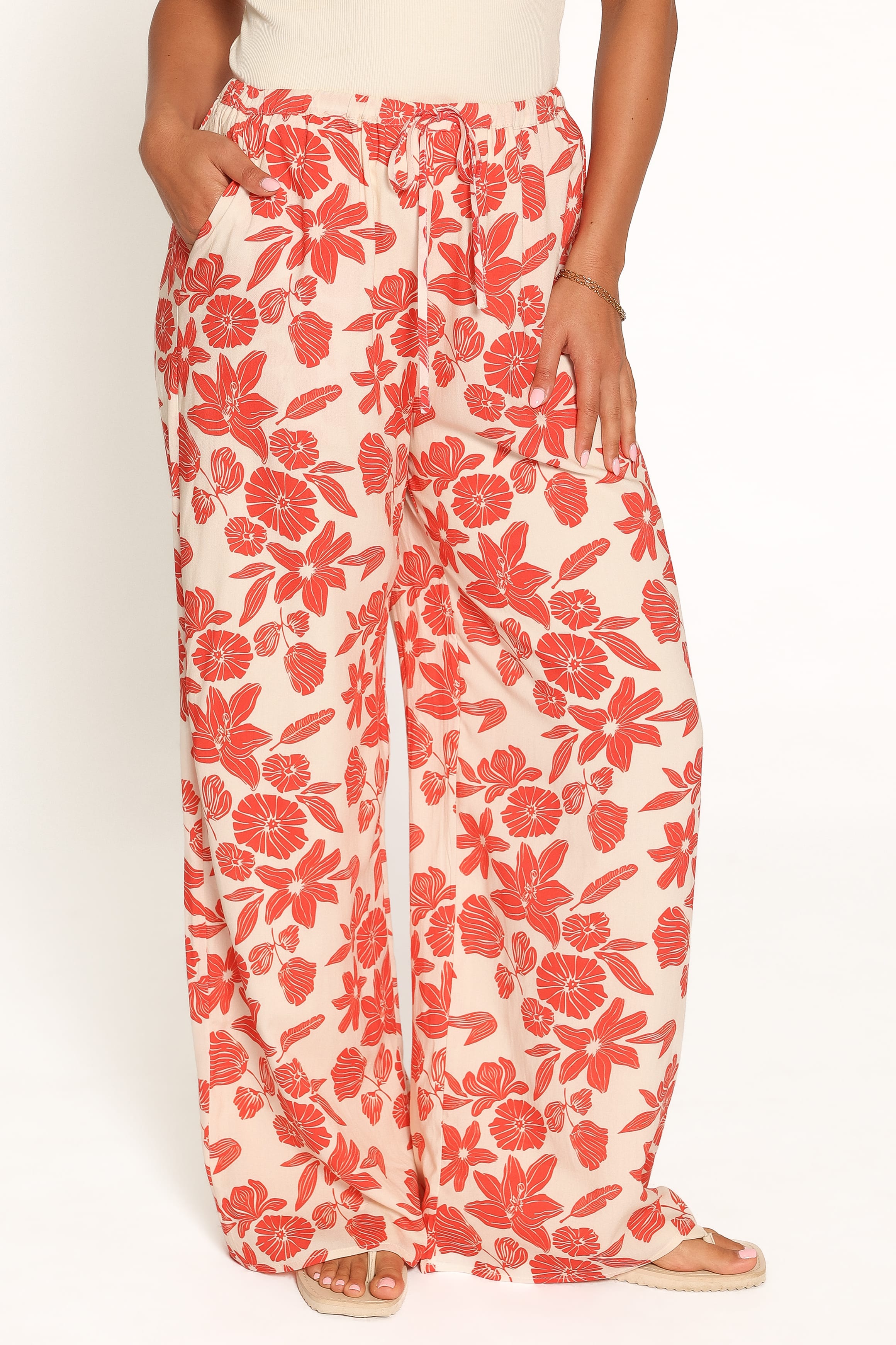 BOTTOMS Lira Tie Waist Pant - Red Floral