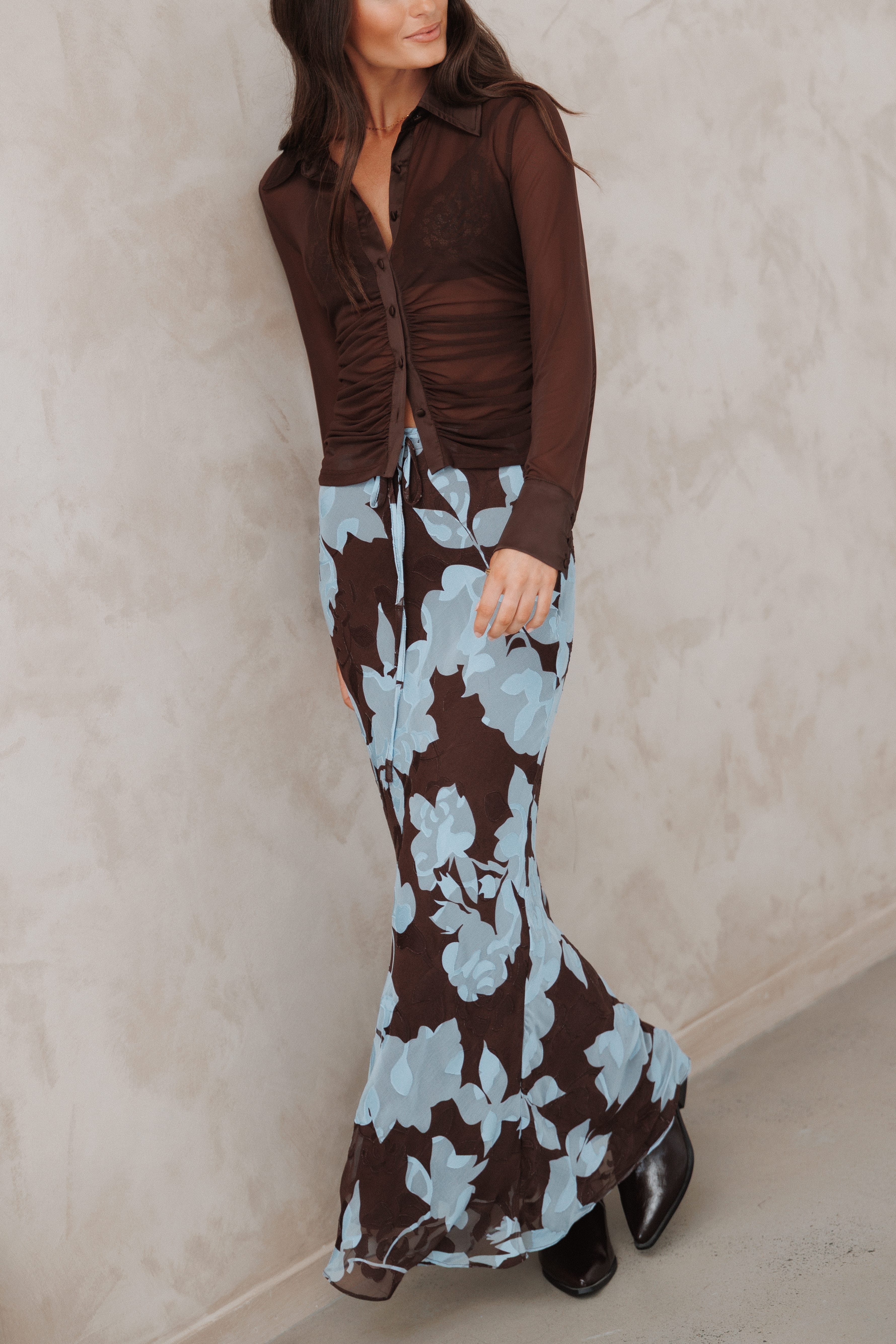 BOTTOMS Marissa Maxi Skirt - Blue Floral Burnout