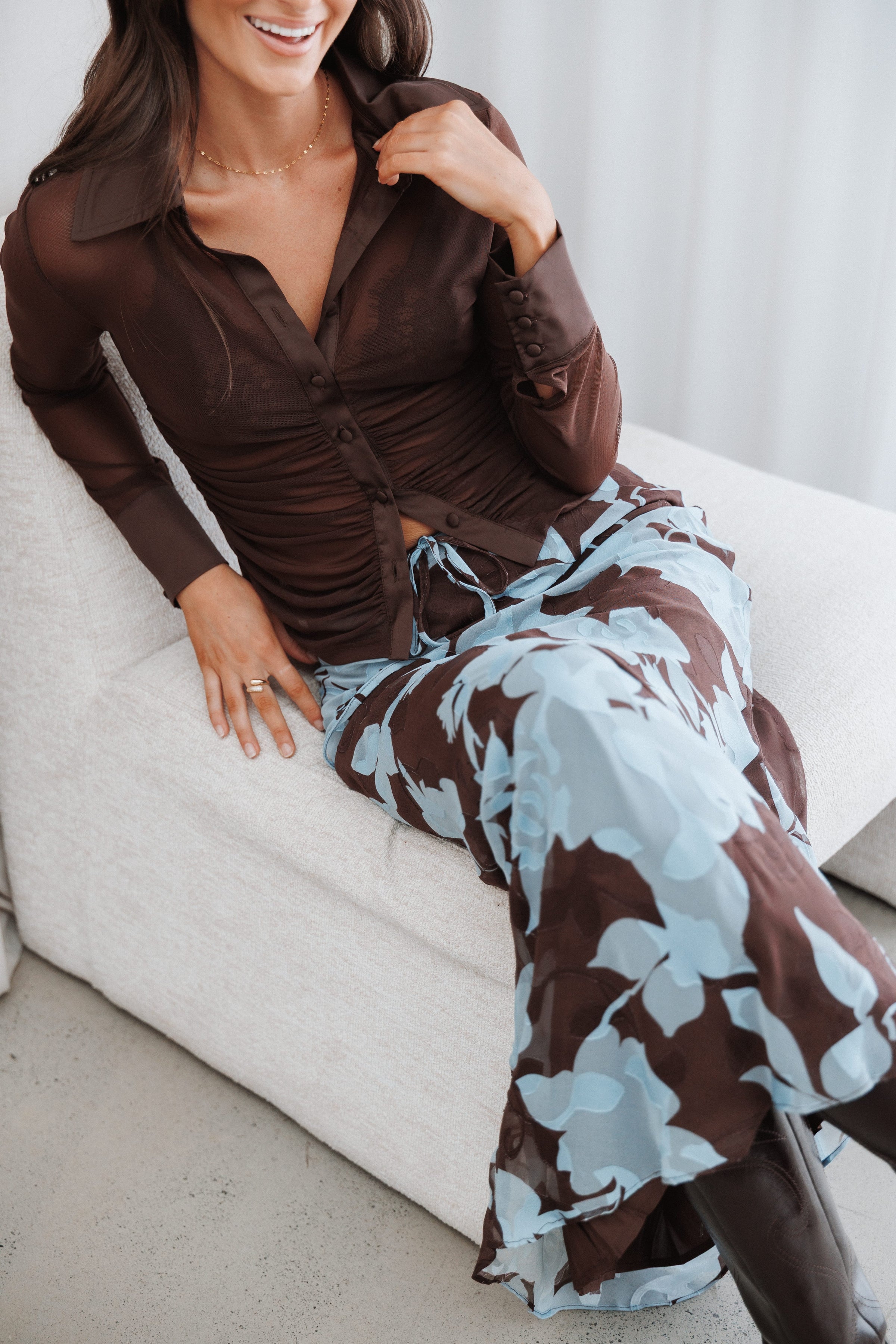 BOTTOMS Marissa Maxi Skirt - Blue Floral Burnout
