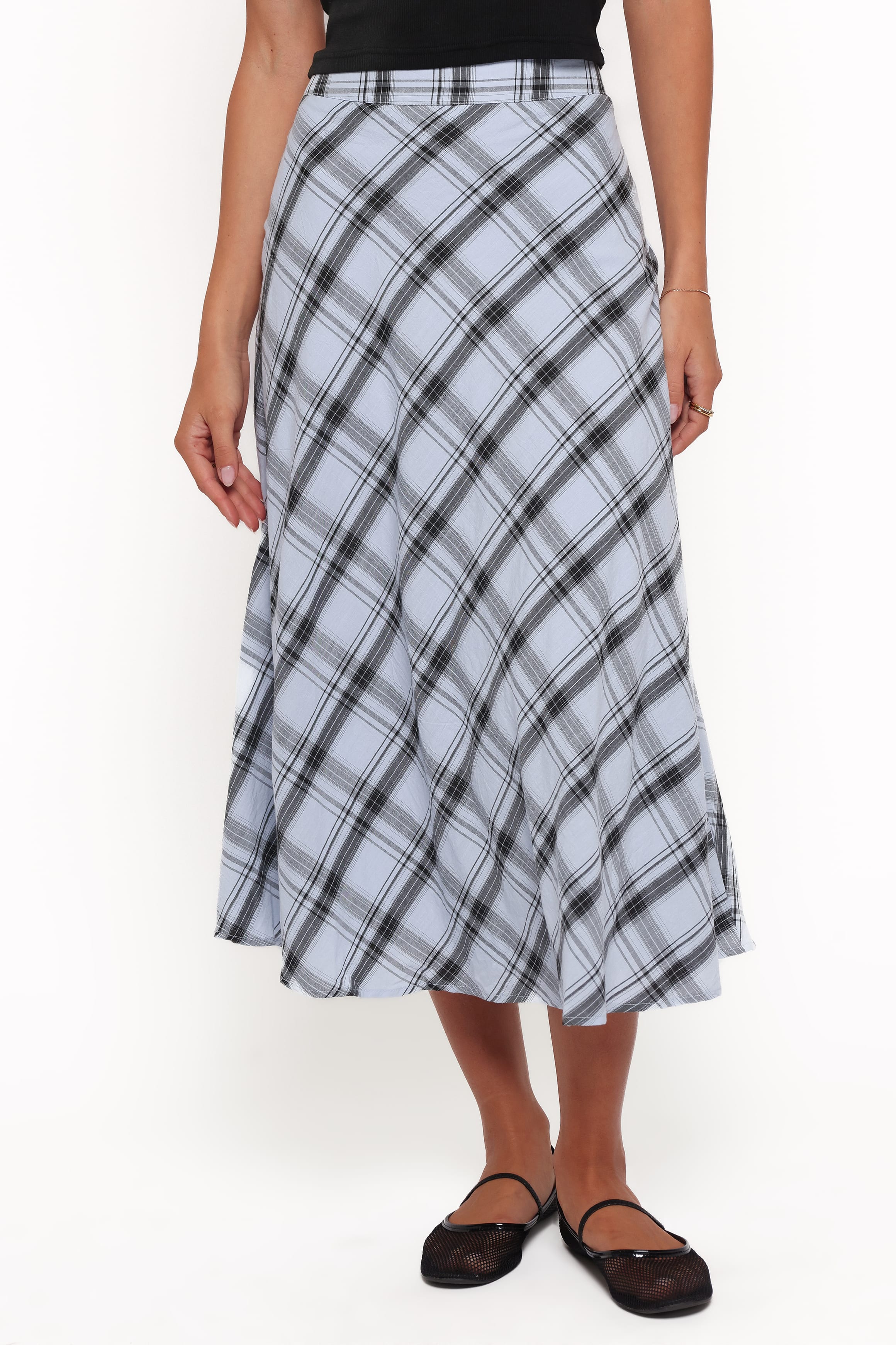 BOTTOMS Piper Midi Skirt - Icy Bue Plaid