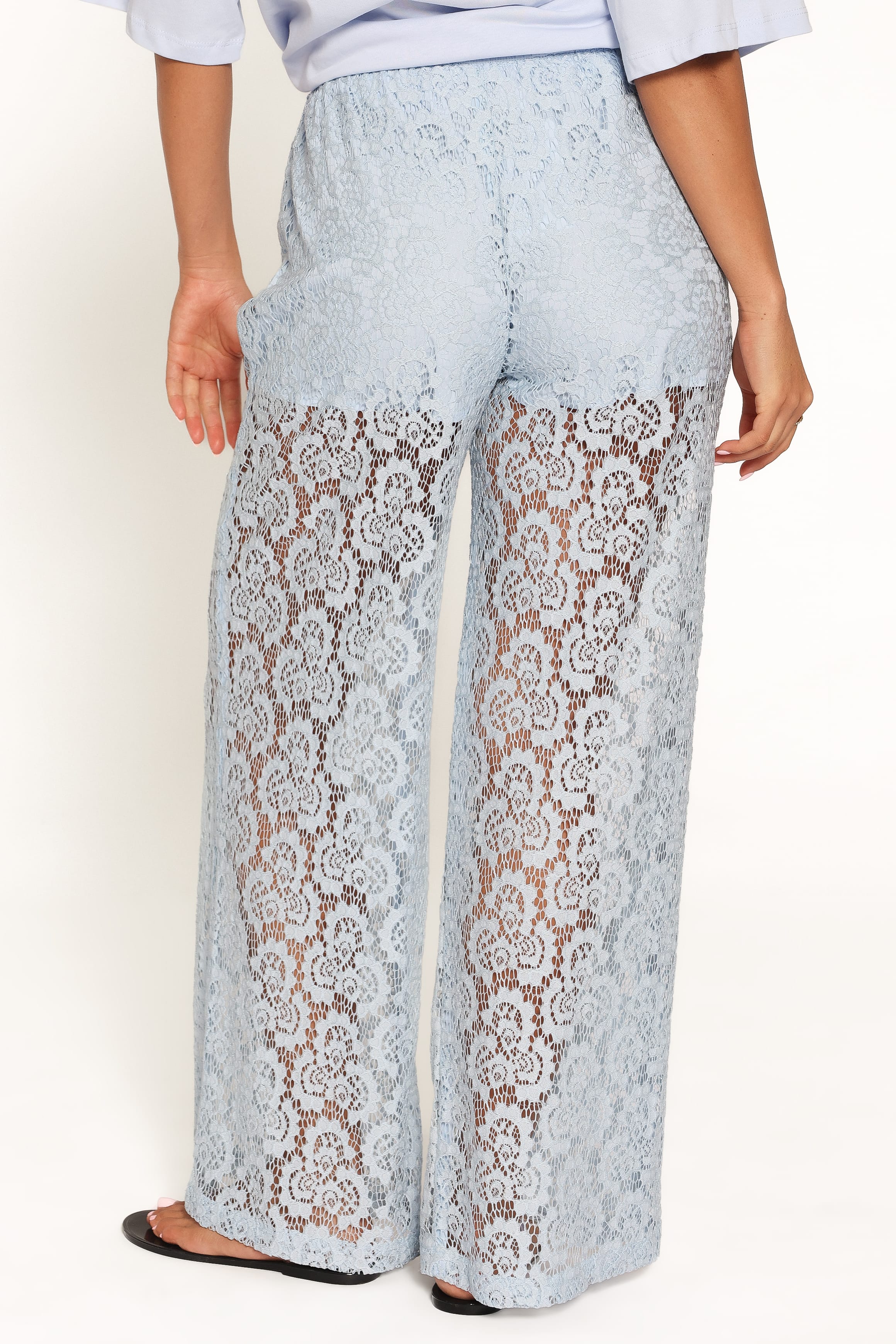 BOTTOMS Tia Sheer Lace Pant - Light Blue