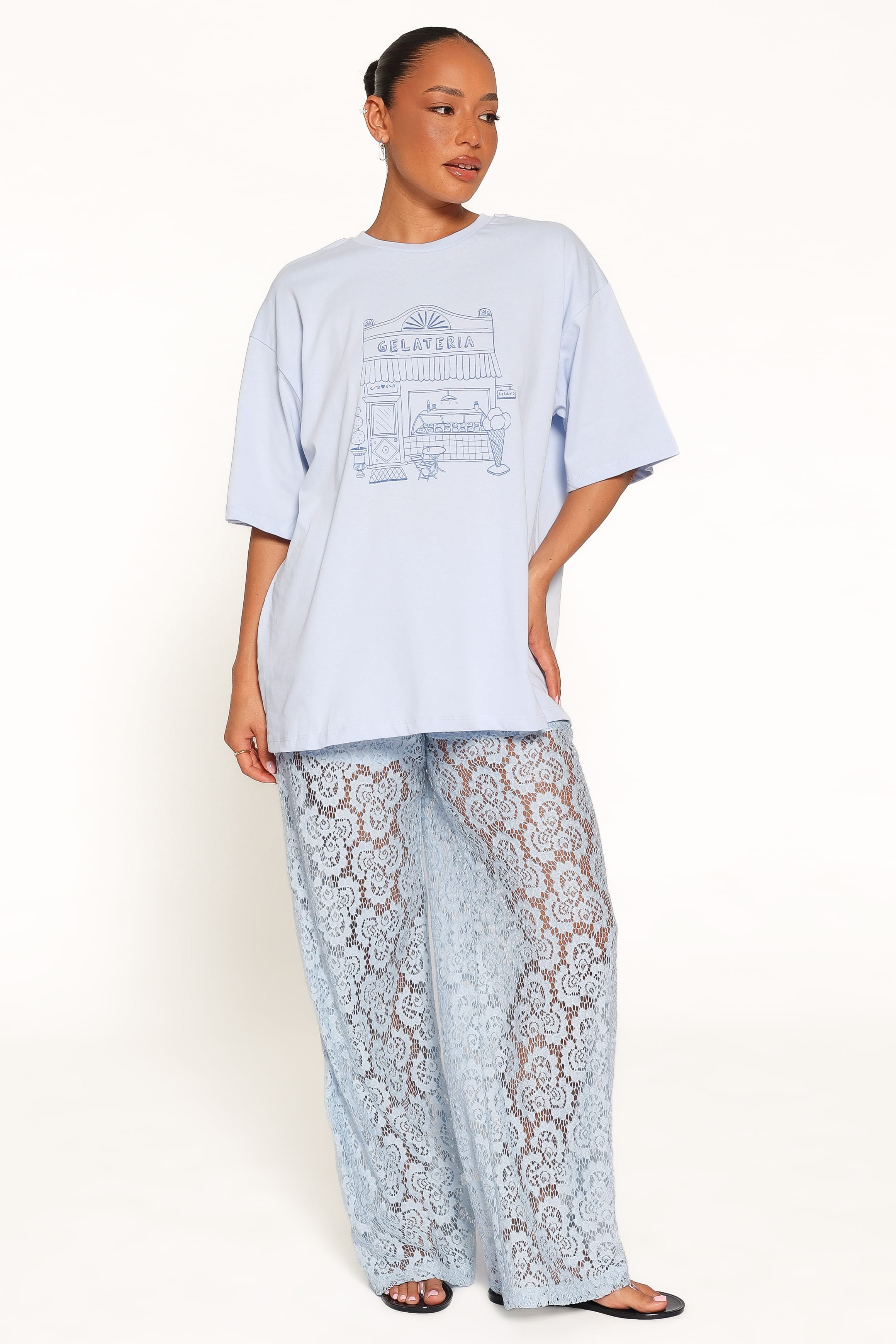 BOTTOMS Tia Sheer Lace Pant - Light Blue