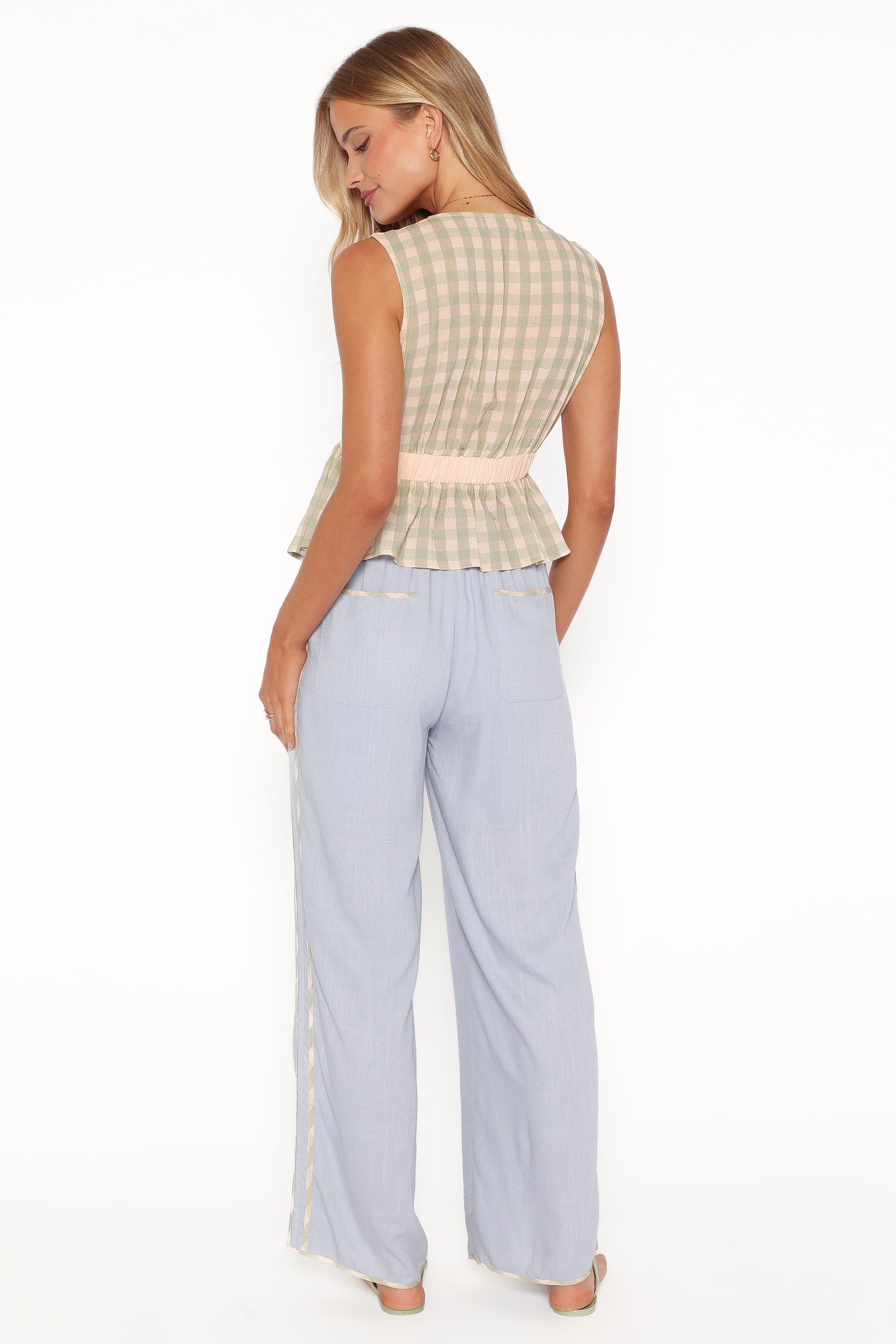 BOTTOMS Venda Contrast Trim Pants - Light Blue Linen