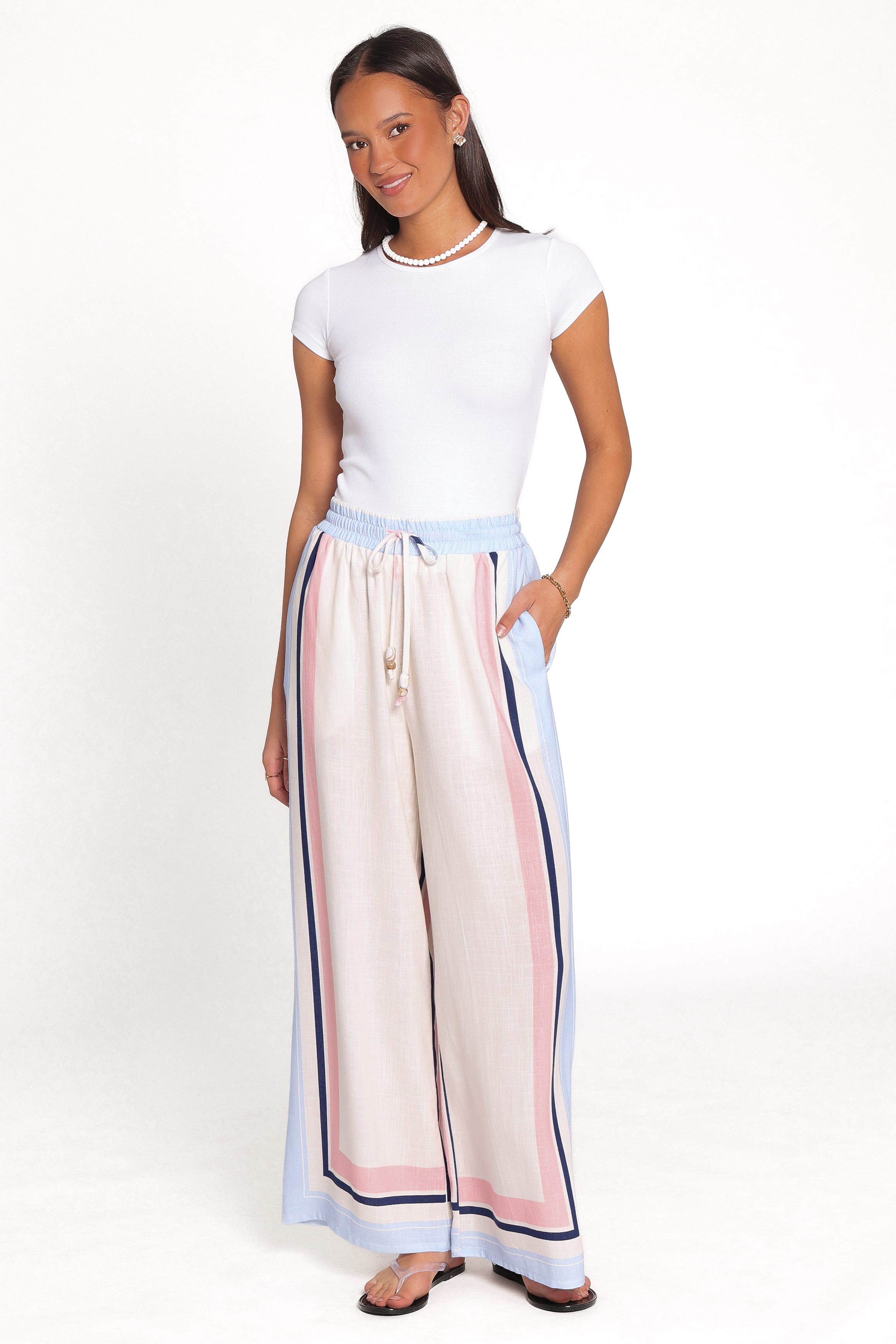 BOTTOMS Zalia Wide Leg Pants - Pink/Blue Stripe
