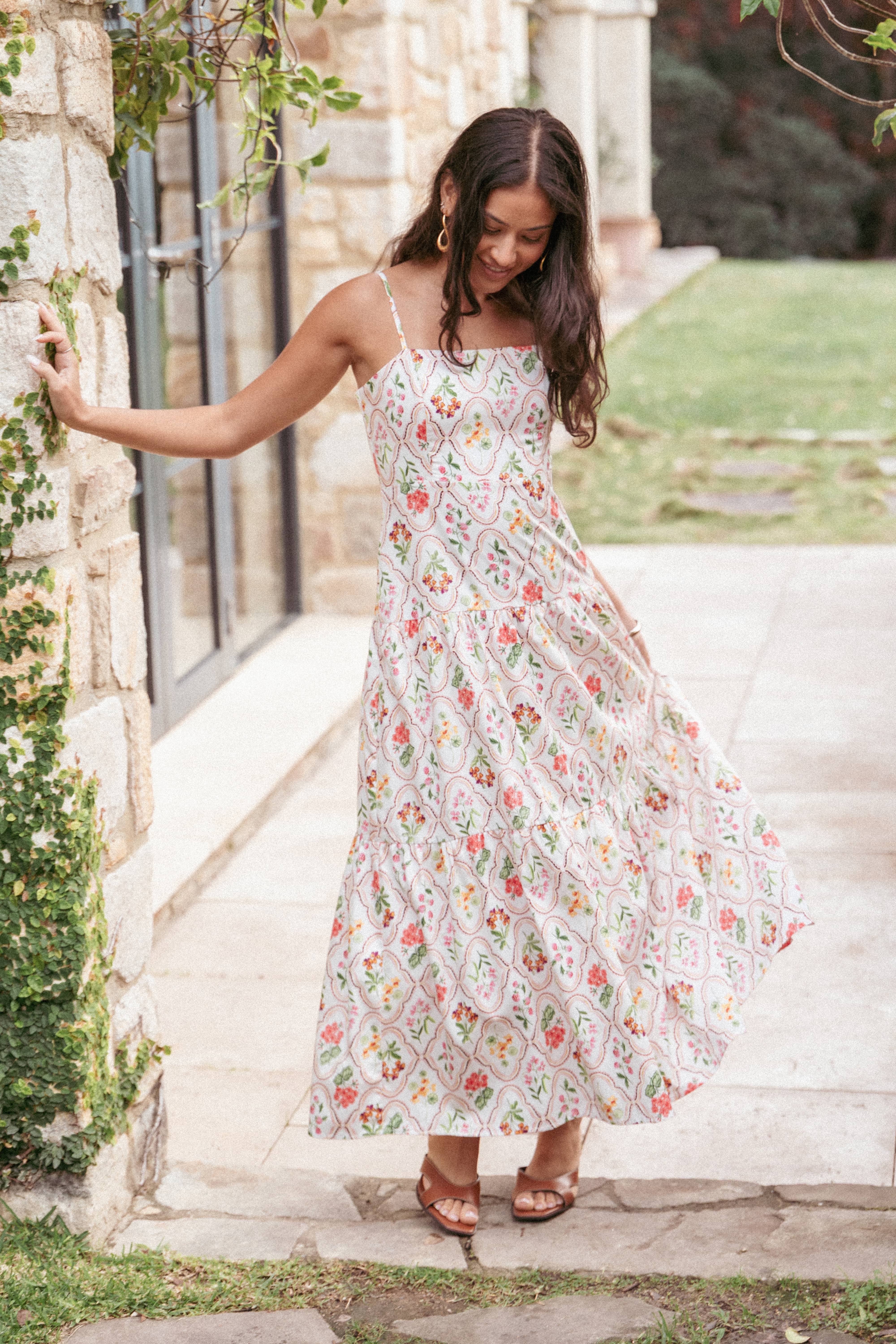 DRESSES Botanique Midi Dress - Coral Wildflower