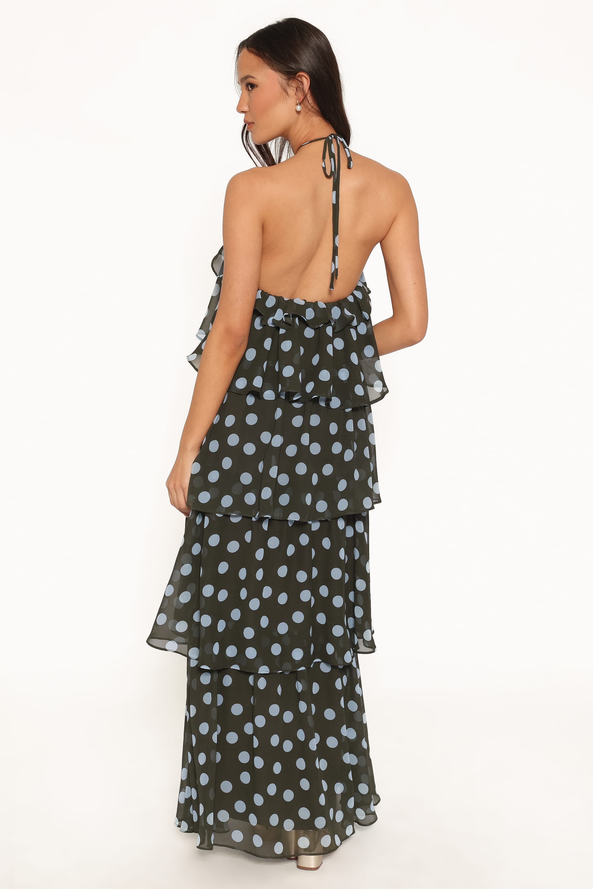 DRESSES Chasity Halterneck Maxi Dress - Olive Polka Dot