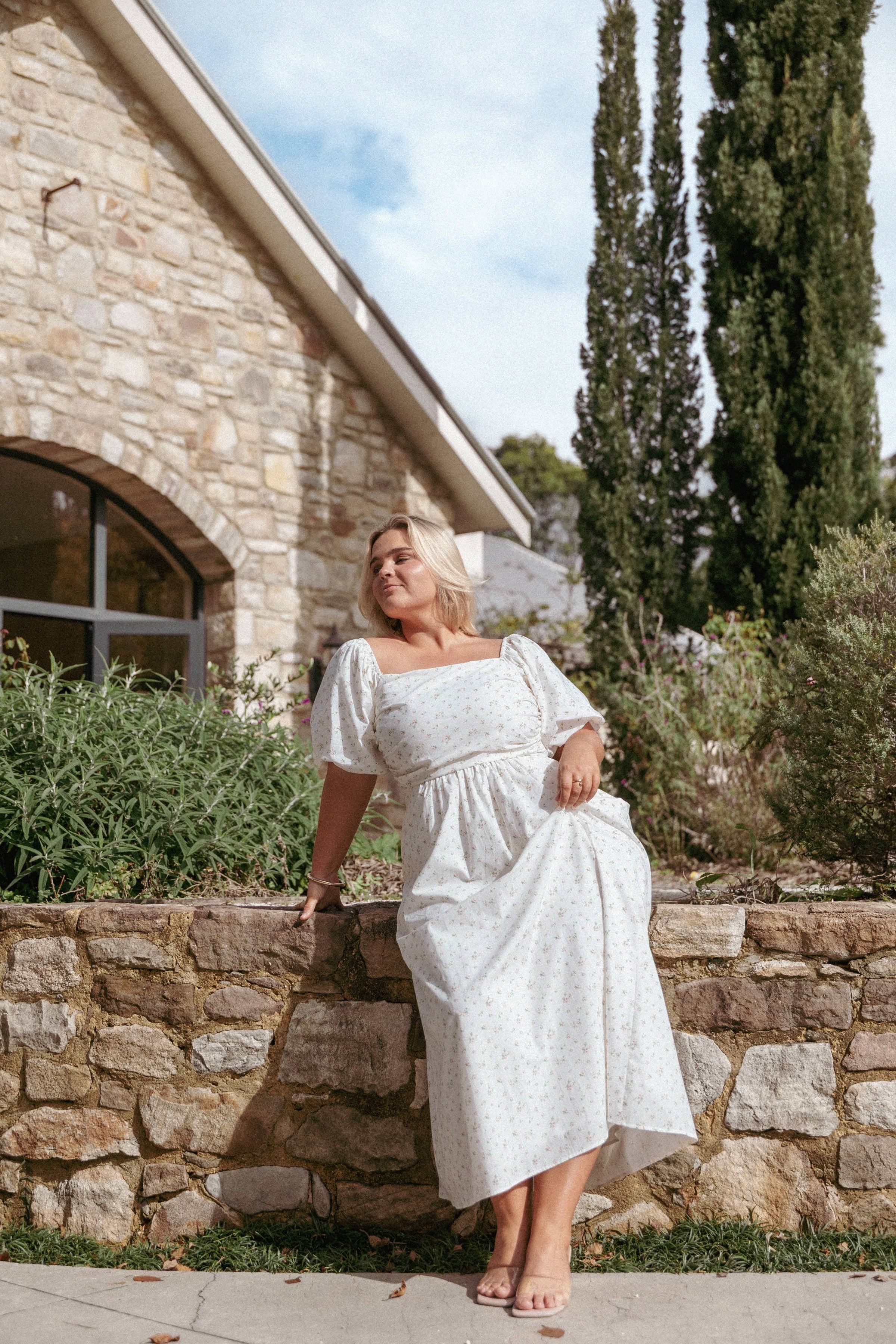 DRESSES Clo Puff Sleeve Midi Dress - White Betty