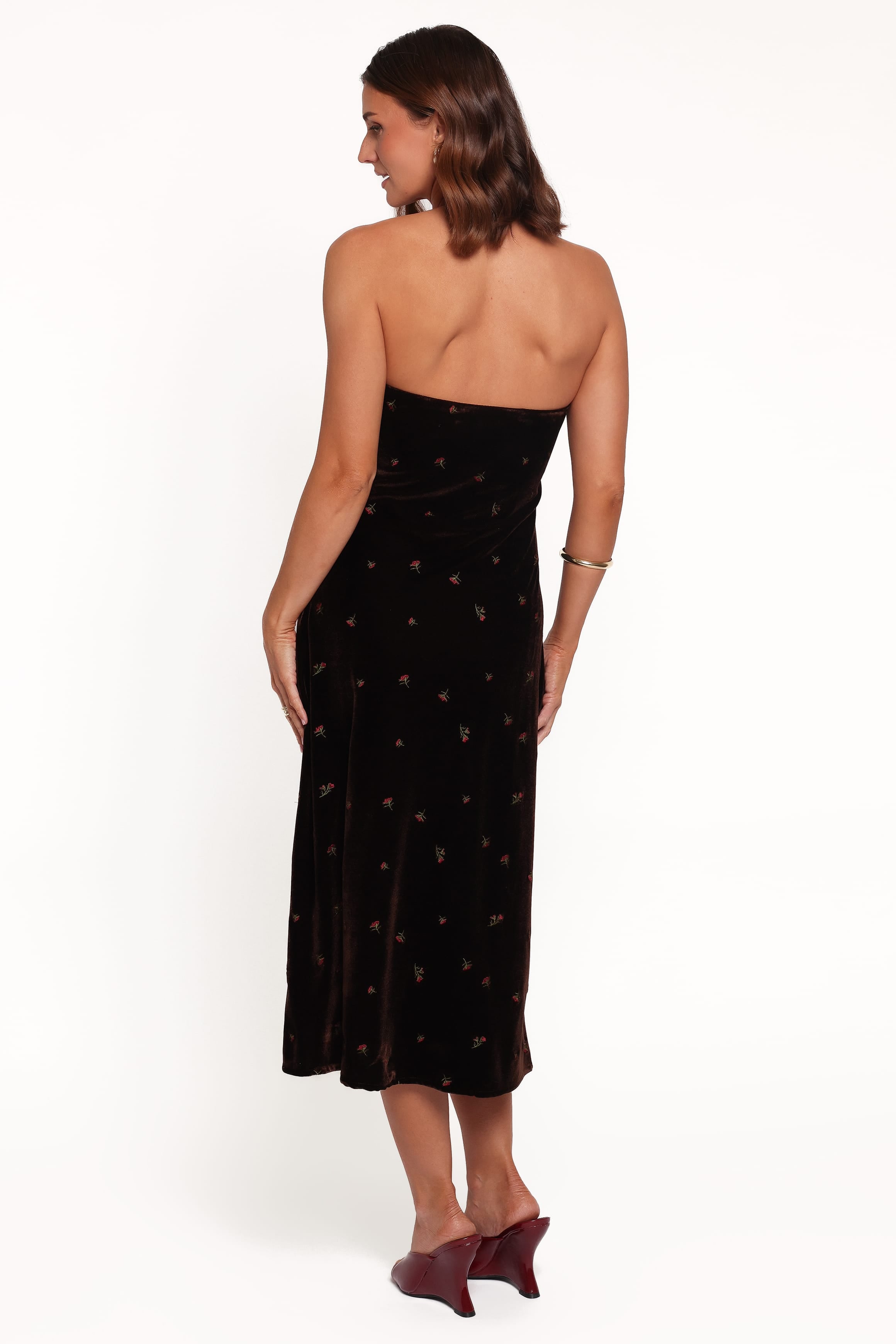 DRESSES Enrique Halterneck Velvet Dress - Brown Floral