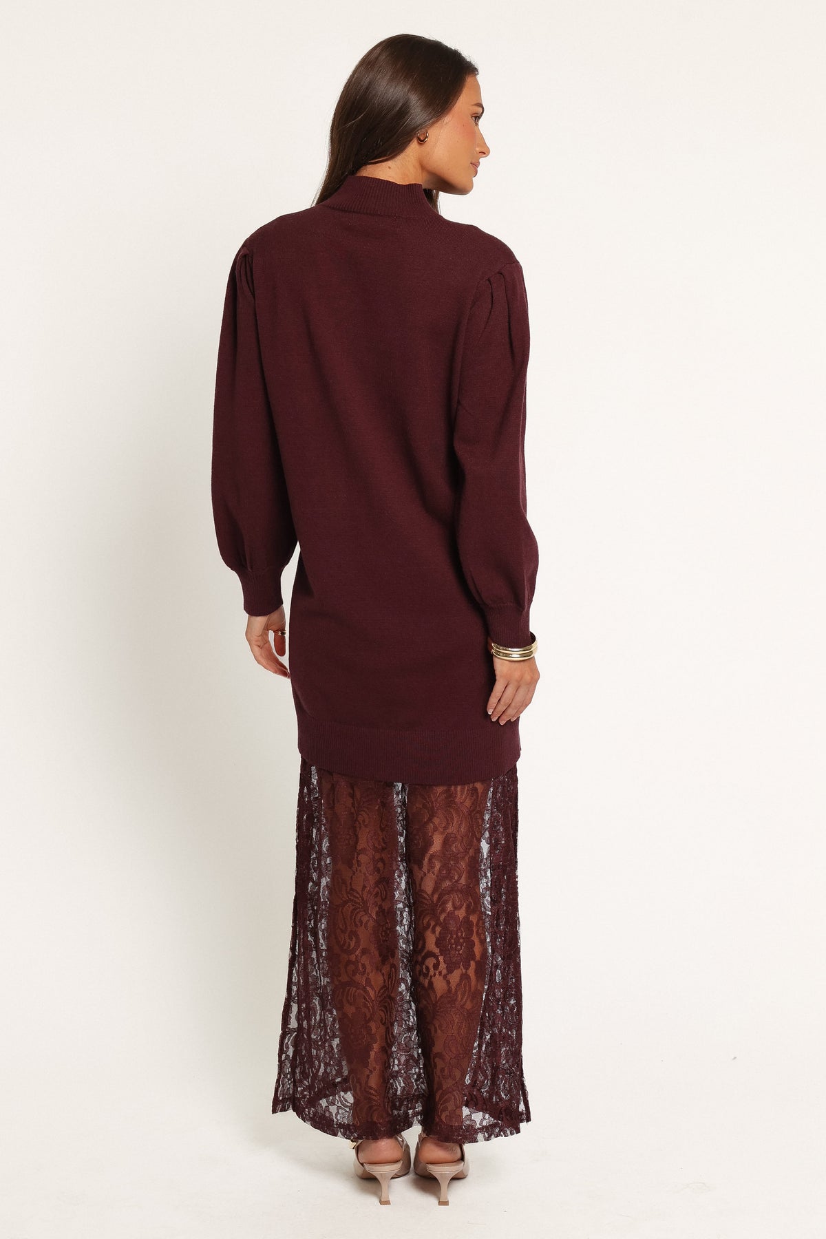 DRESSES Marceline Lace Sweater Maxi Dress - Burgundy
