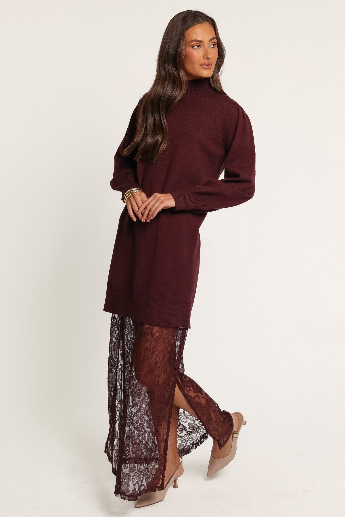 DRESSES Marceline Lace Sweater Maxi Dress - Burgundy