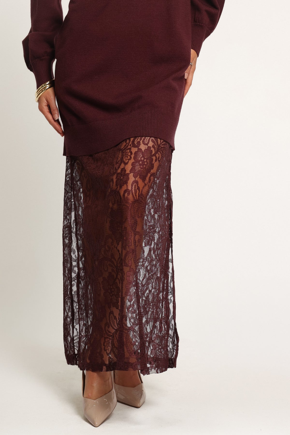 DRESSES Marceline Lace Sweater Maxi Dress - Burgundy