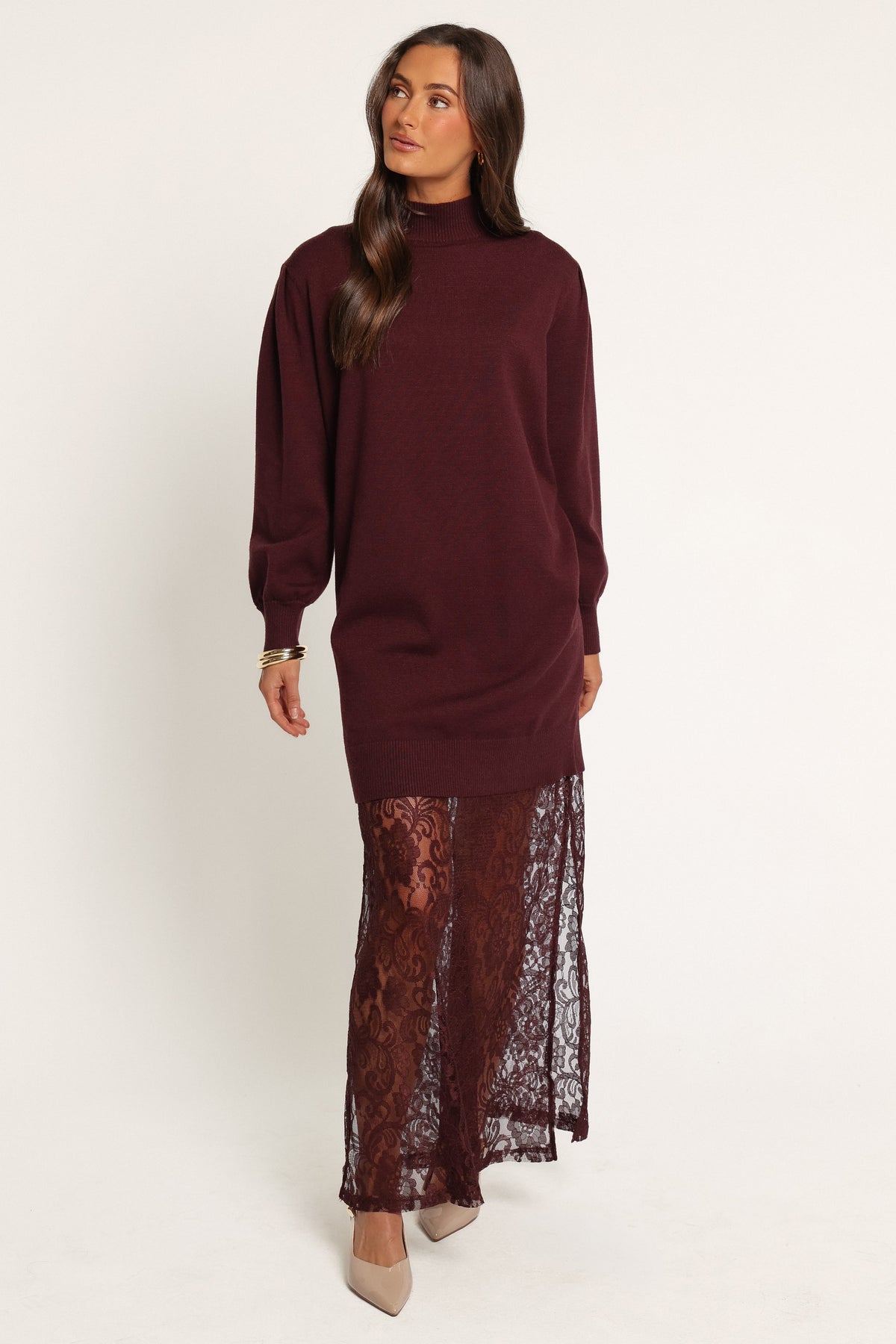 DRESSES Marceline Lace Sweater Maxi Dress - Burgundy