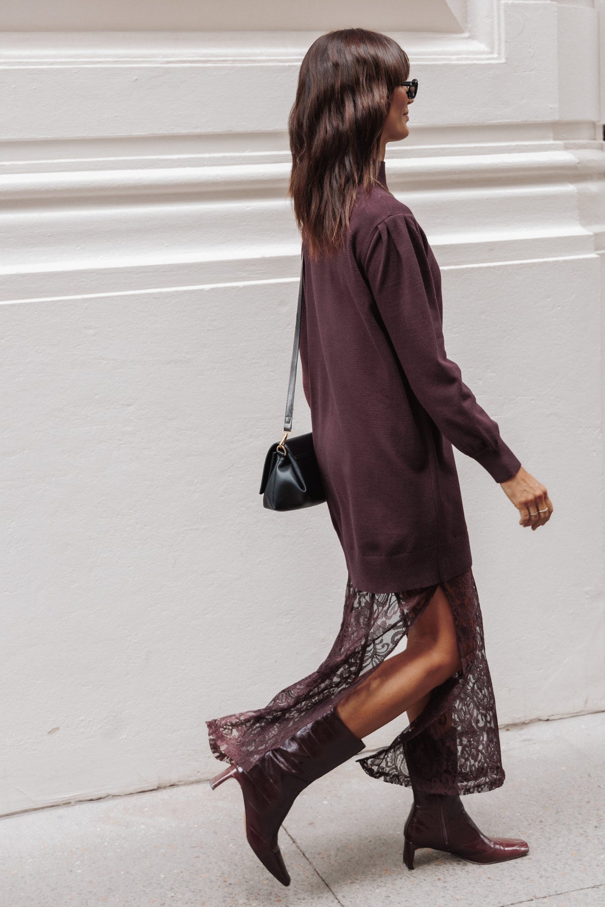 DRESSES Marceline Lace Sweater Maxi Dress - Burgundy