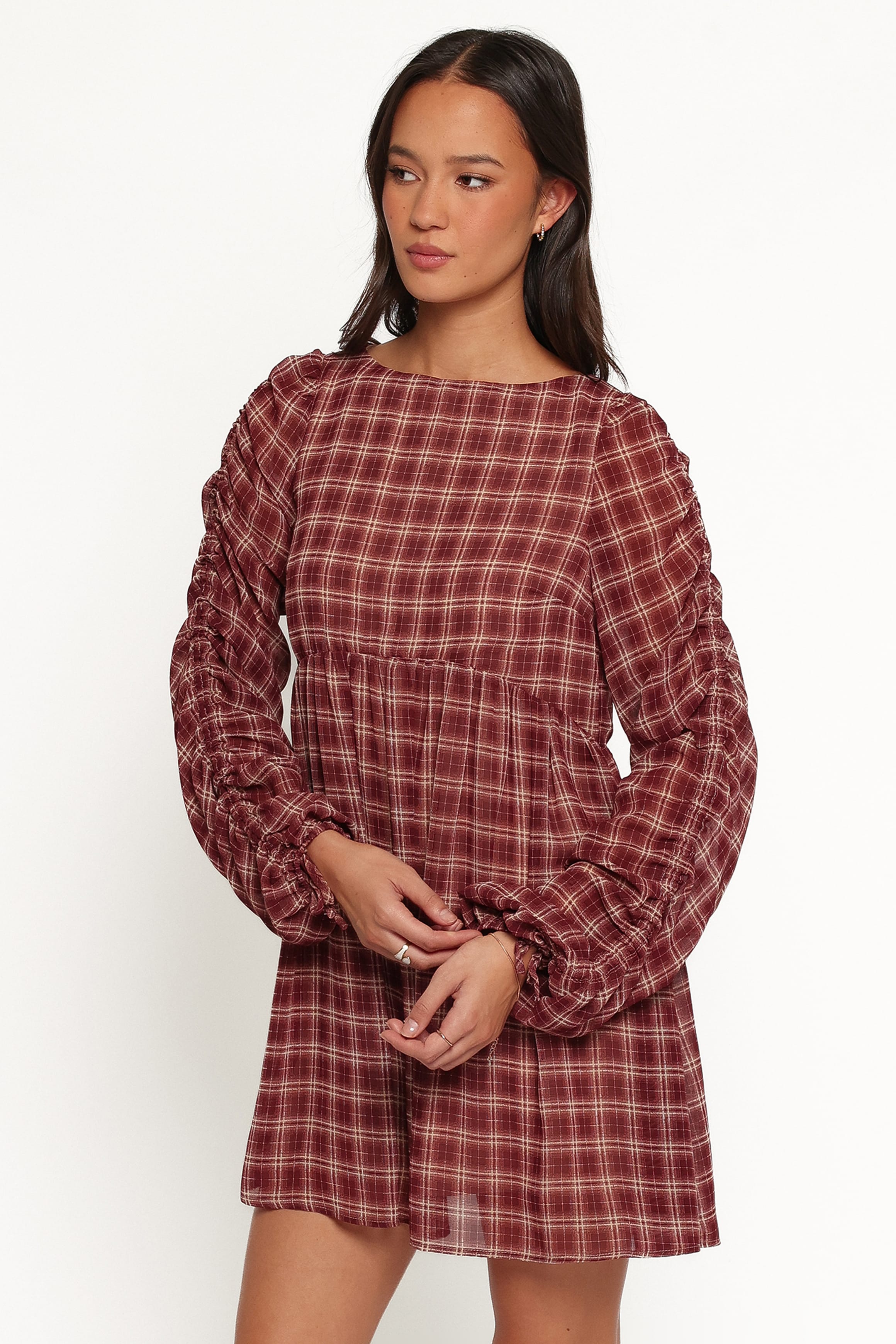 DRESSES Micaela Long Sleeve Mini Dress - Burgundy Plaid