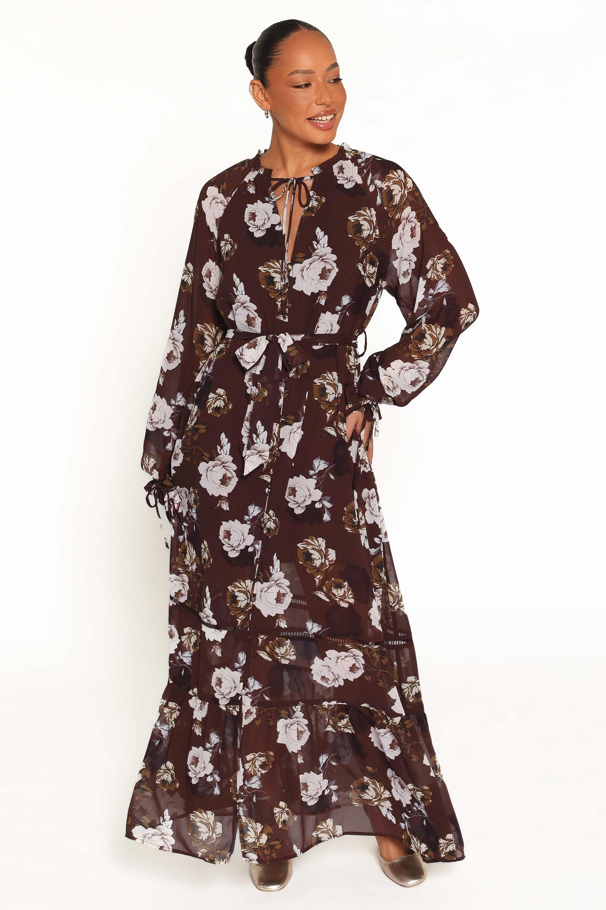 DRESSES Rhonda Long Sleeve Maxi Dress - Brown Floral