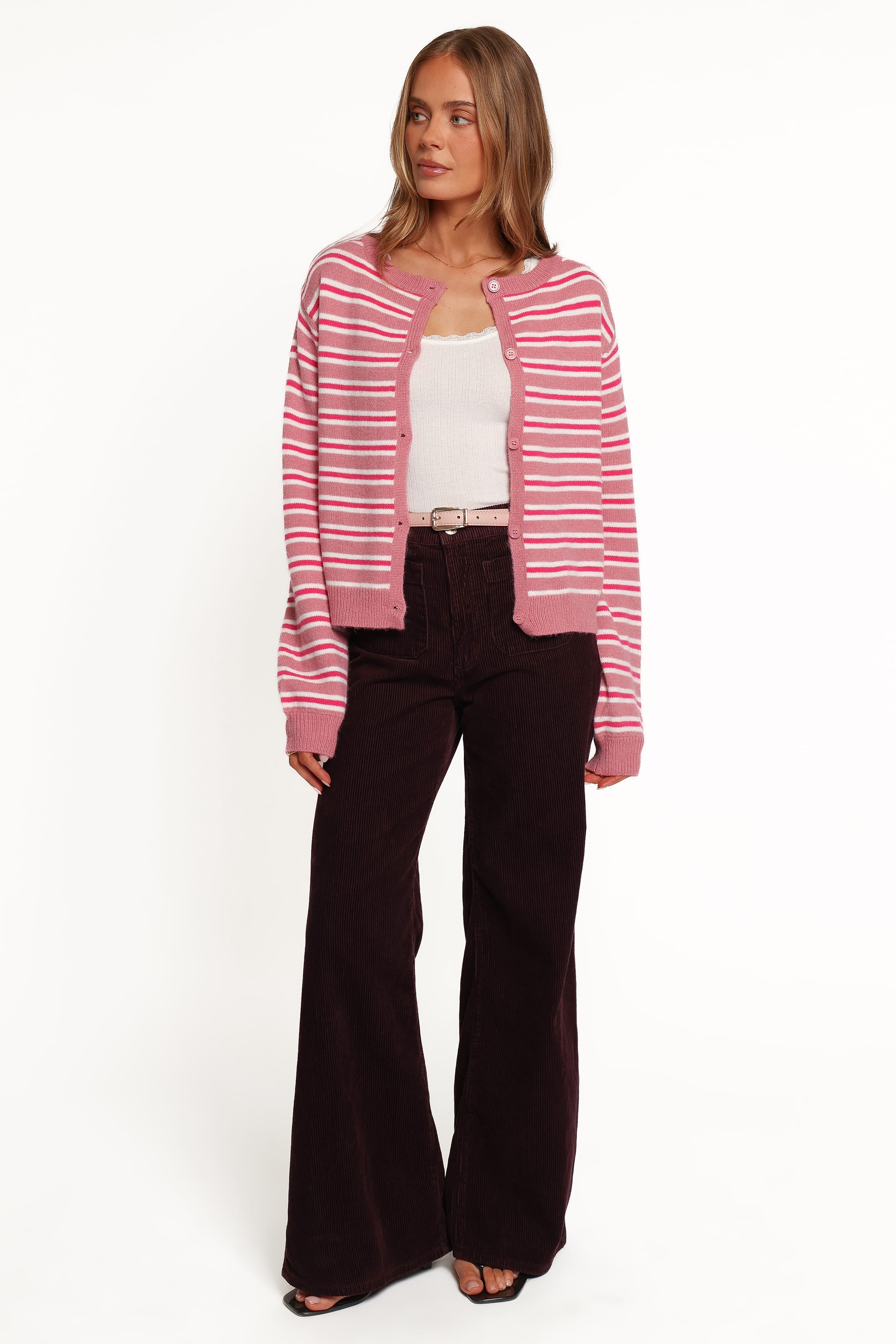 KNITWEAR Brynn Cardigan - Pink Stripe