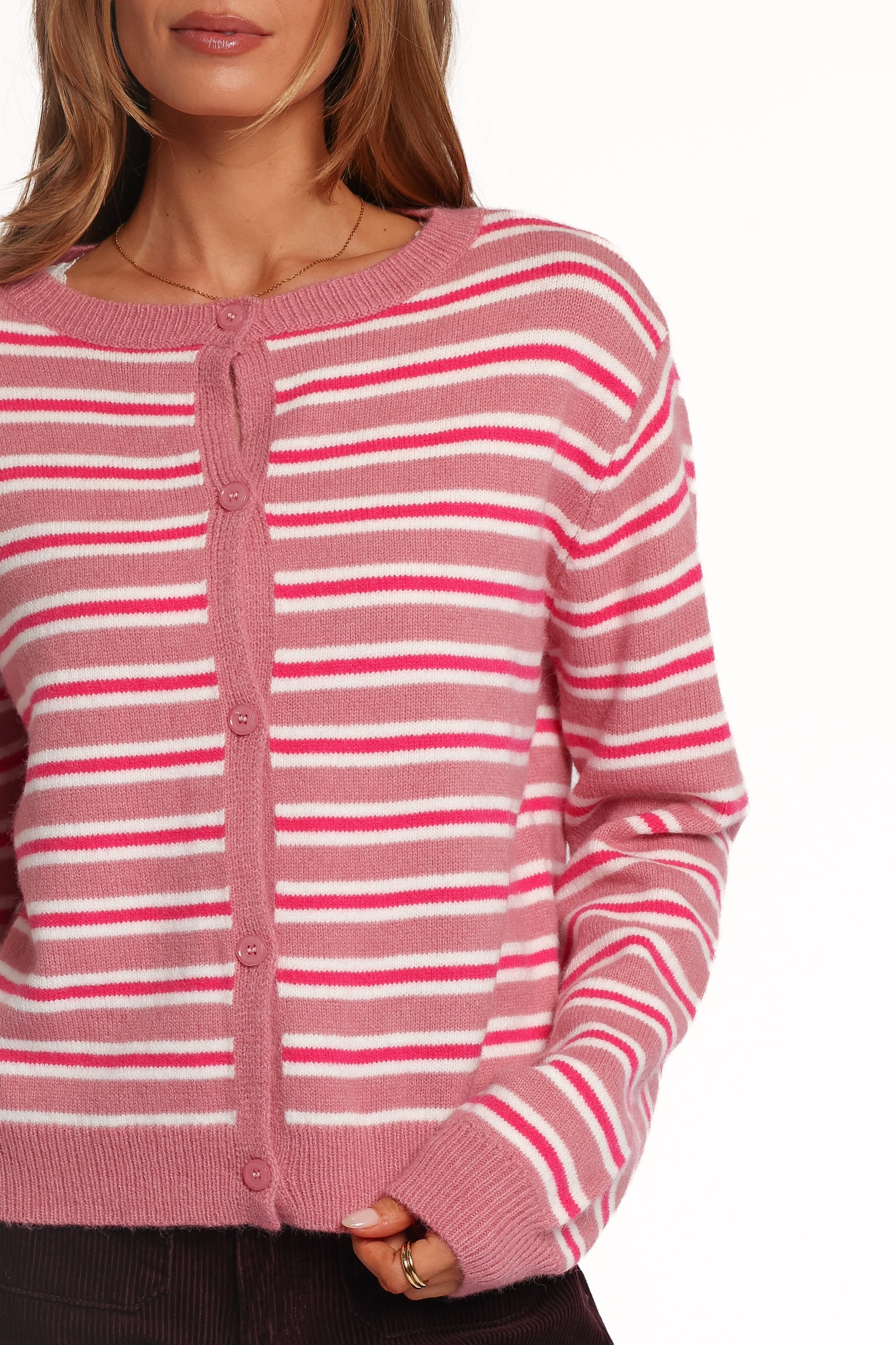 KNITWEAR Brynn Cardigan - Pink Stripe