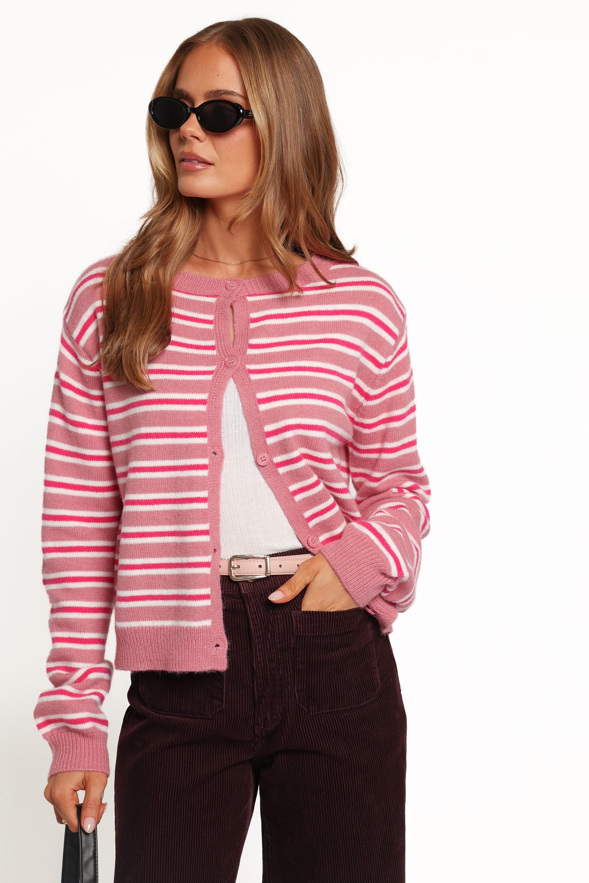 KNITWEAR Brynn Cardigan - Pink Stripe