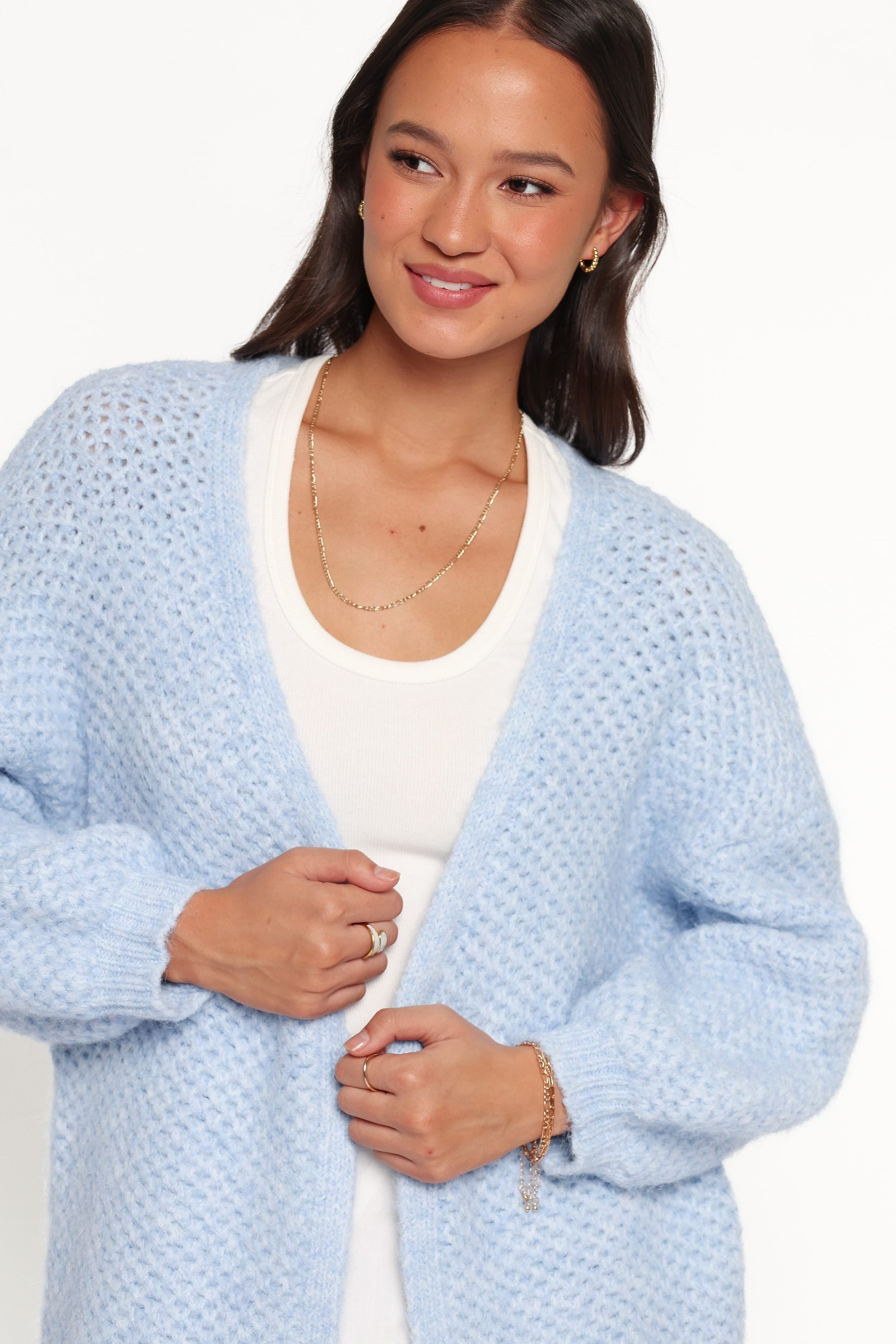 KNITWEAR Carla Textured Long Cardigan - Light Blue