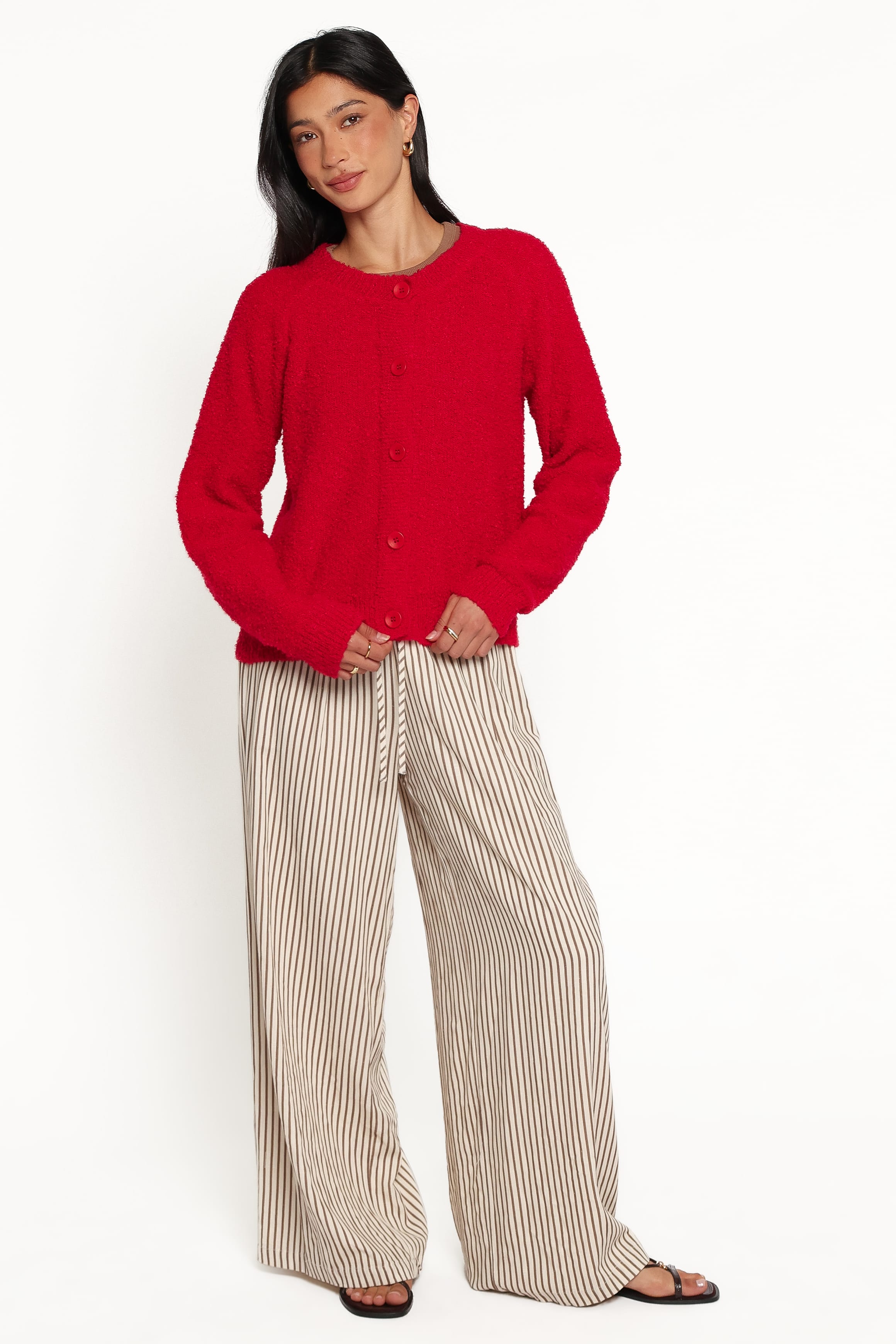 KNITWEAR Finley Cropped Cardigan - Red