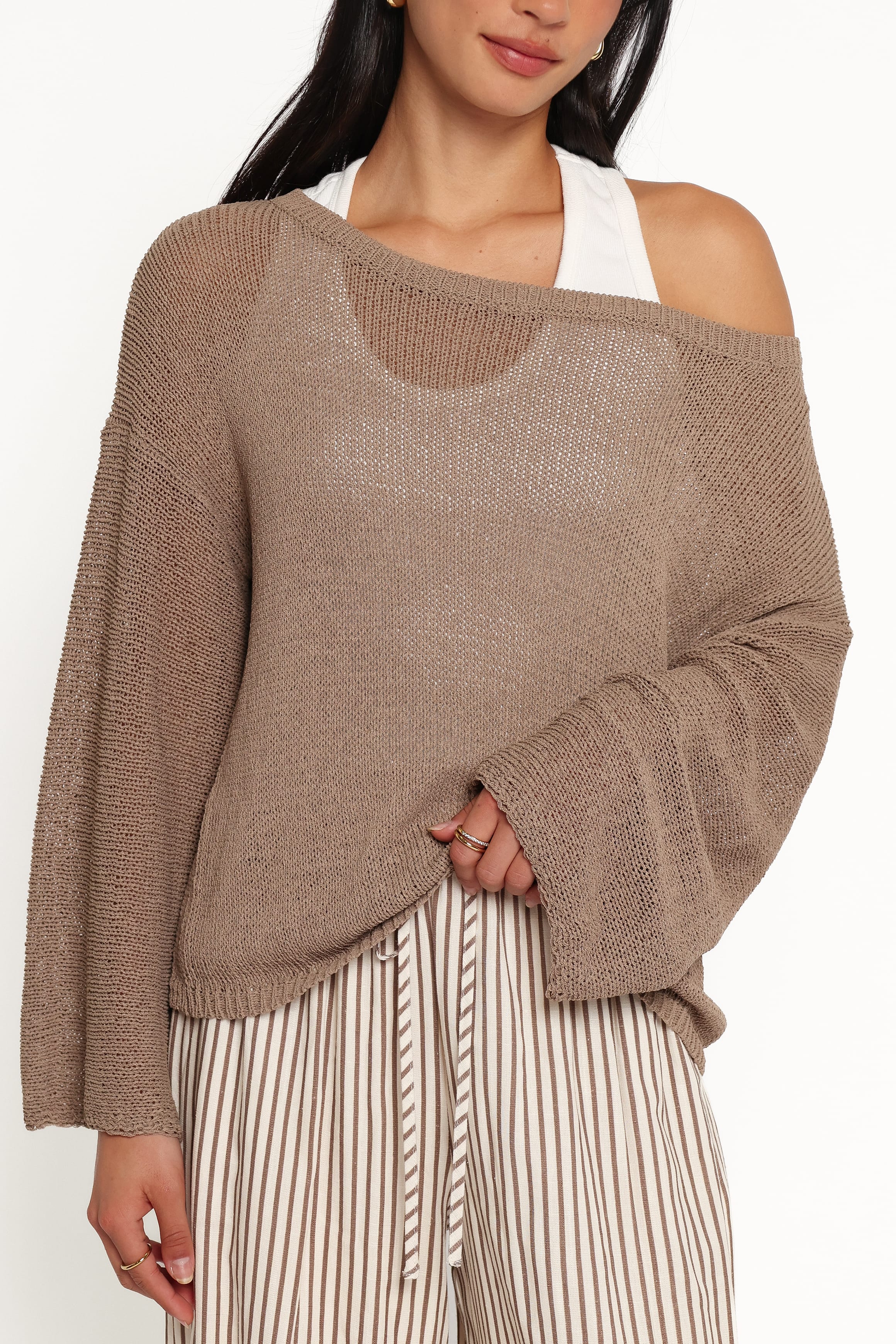 KNITWEAR Florica Off Shoulder Sweater - Olive