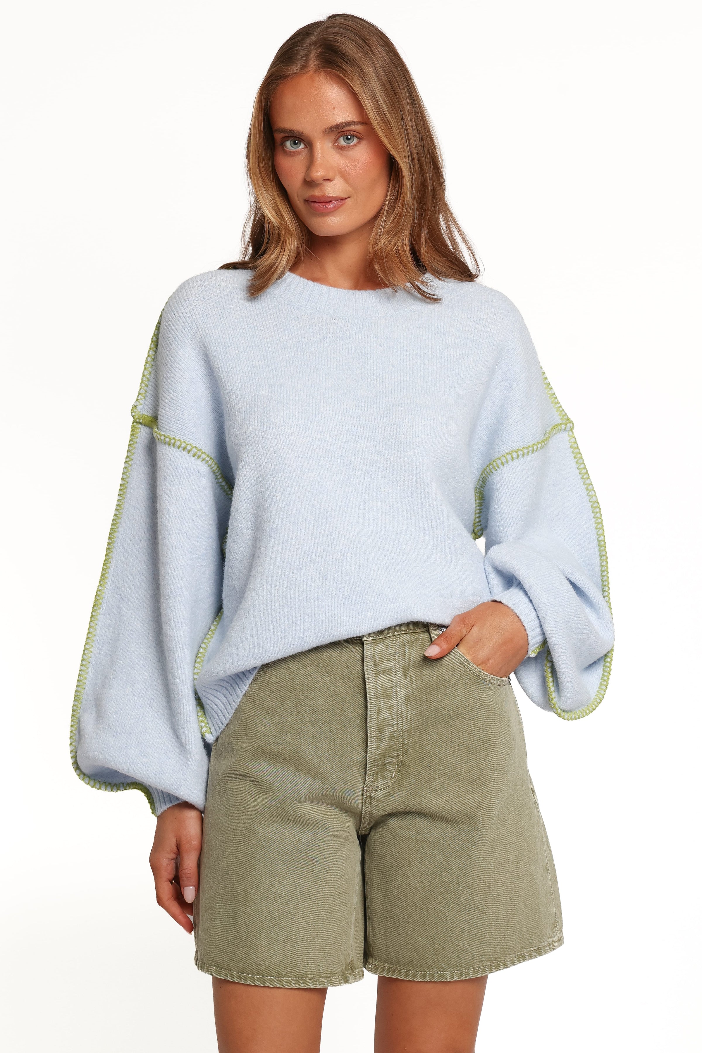 KNITWEAR Flynn Contrast Stitch Sweater - Blue Green