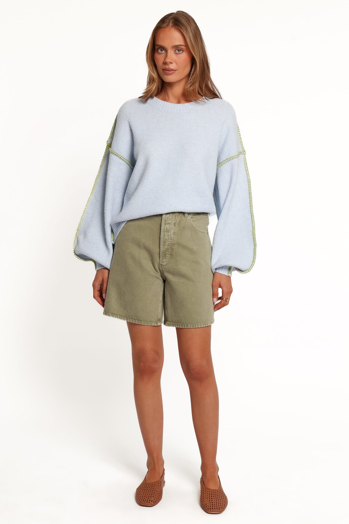 KNITWEAR Flynn Contrast Stitch Sweater - Blue Green