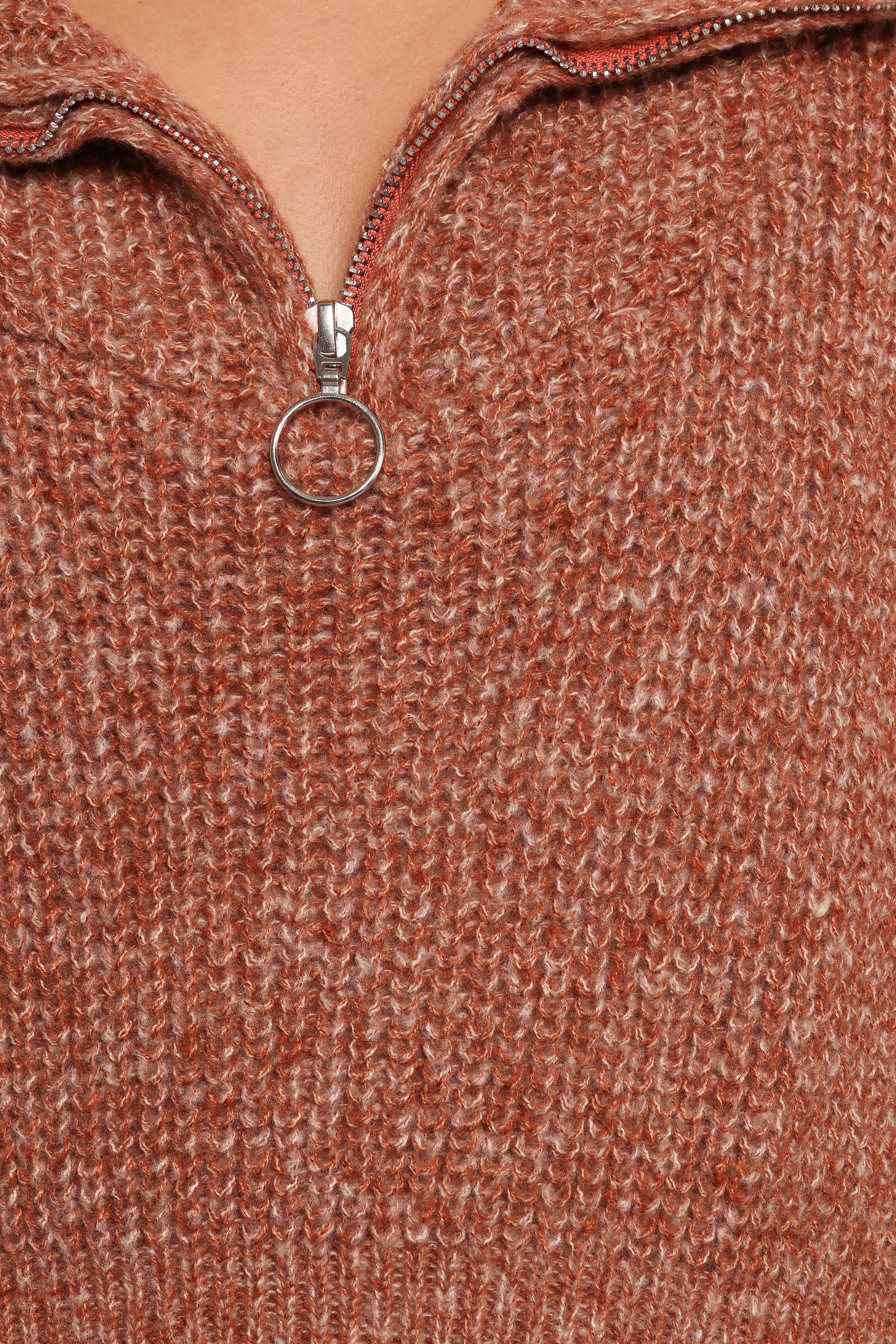 KNITWEAR Hallow Collar Quarter Zip Sweater - Brown