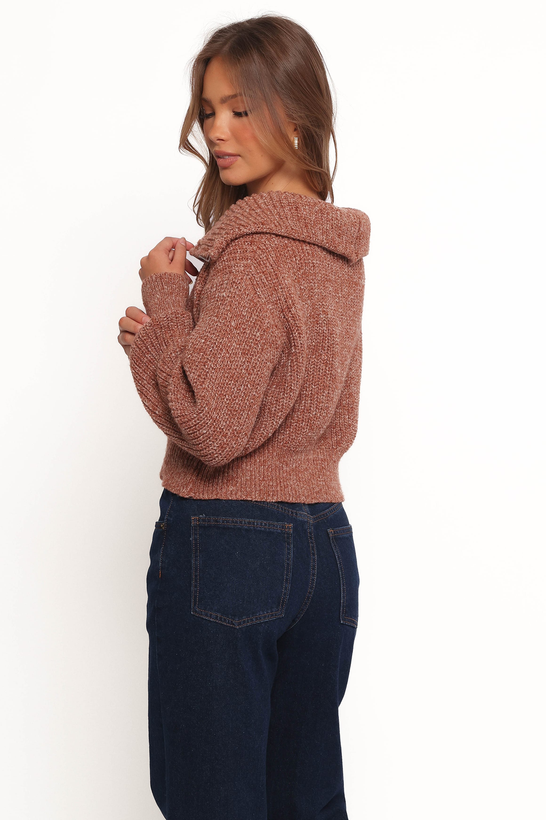 KNITWEAR Hallow Collar Quarter Zip Sweater - Brown